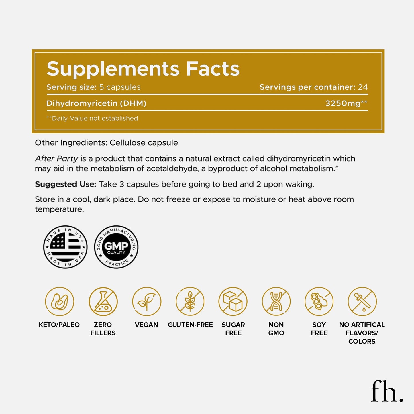 Fuller Health After Party DHM Supplement 650mg Capsule, 120 Count