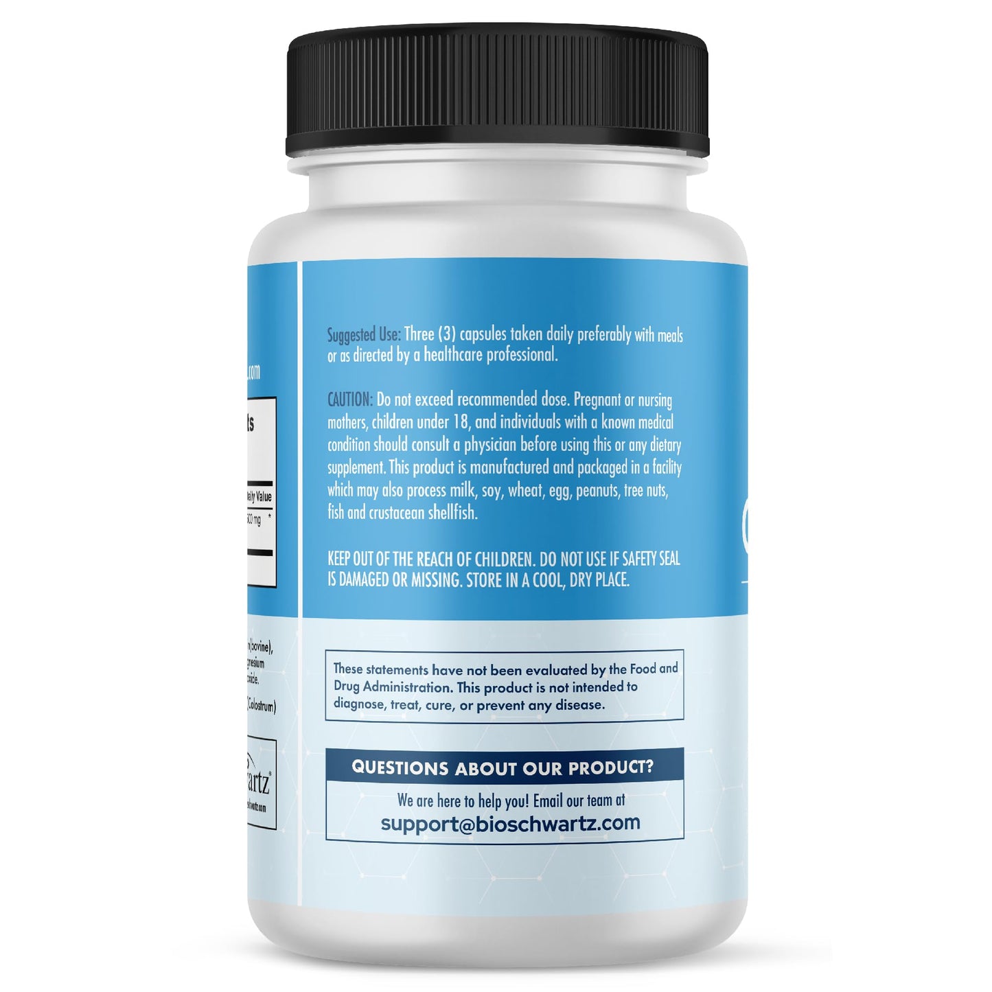 BioSchwartz Colostrum Supplement Extra Strength 1500mg Per Serving Grass Fed Colostrum Capsules, Non-GMO, Gluten Free, 90 Count