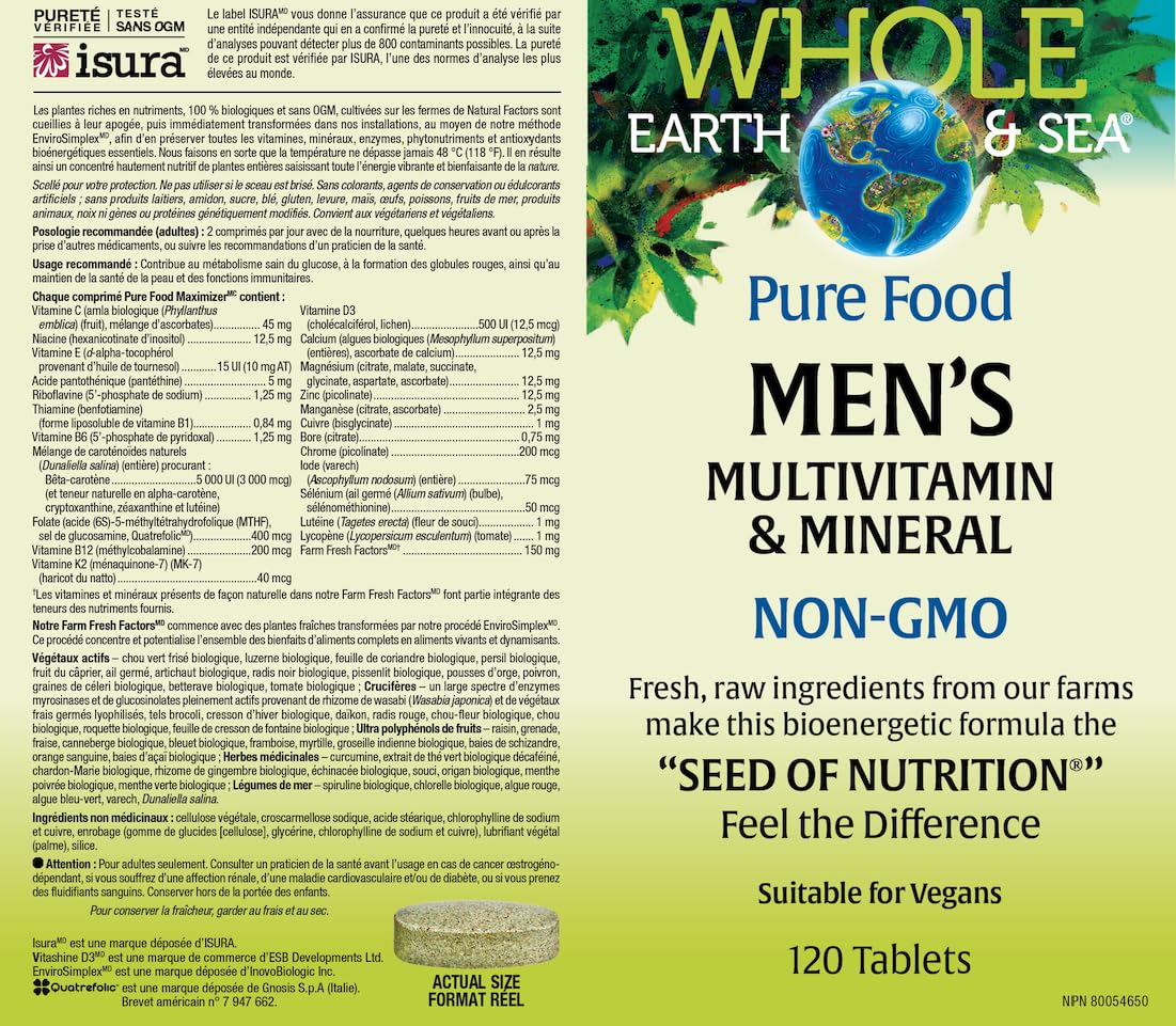 Natural Factors Whole Earth & Sea Men's Multivitamin & Mineral Tablets 120