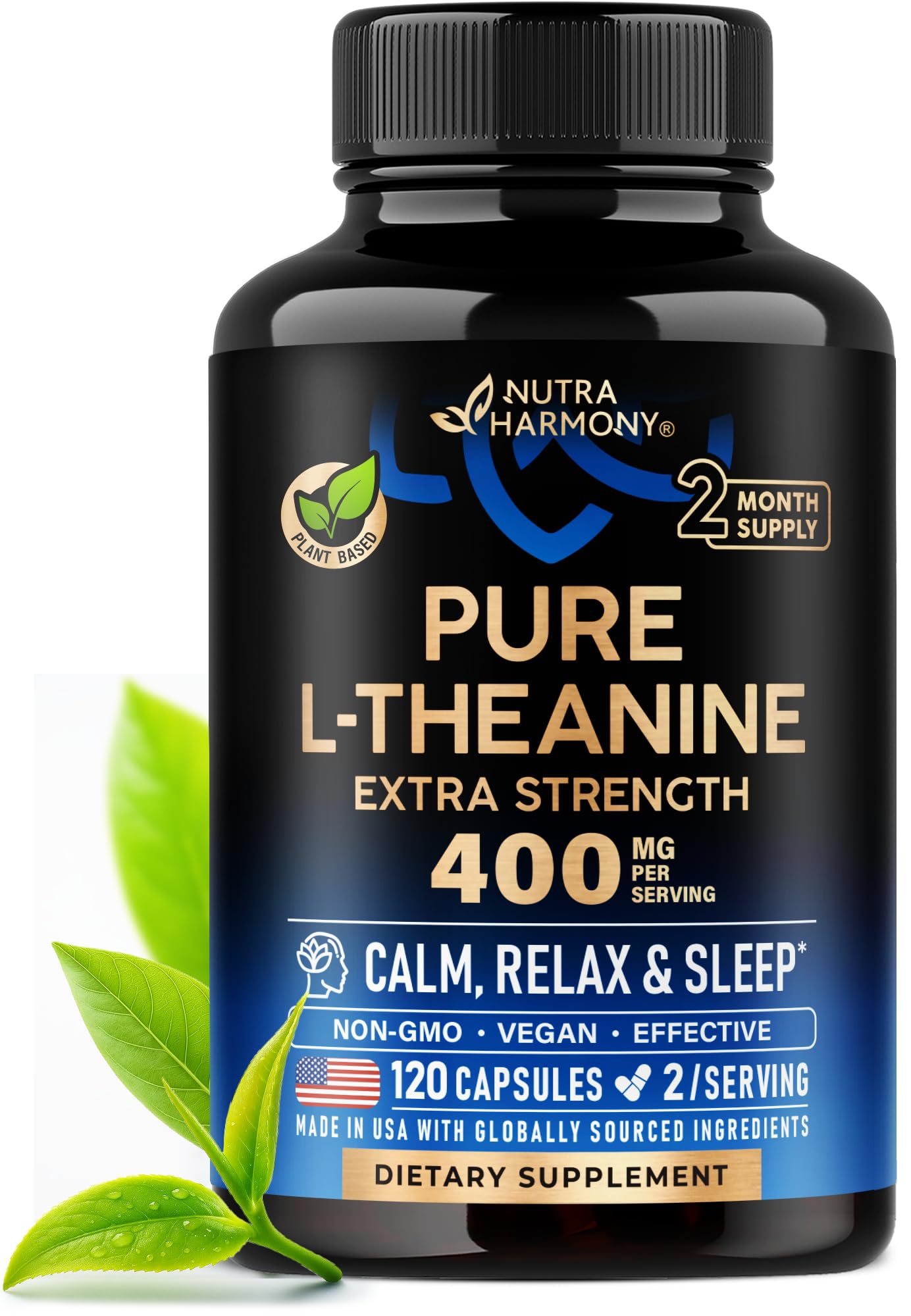 NUTRAHARMONY L-Theanine 400 mg Capsules, 120 Count