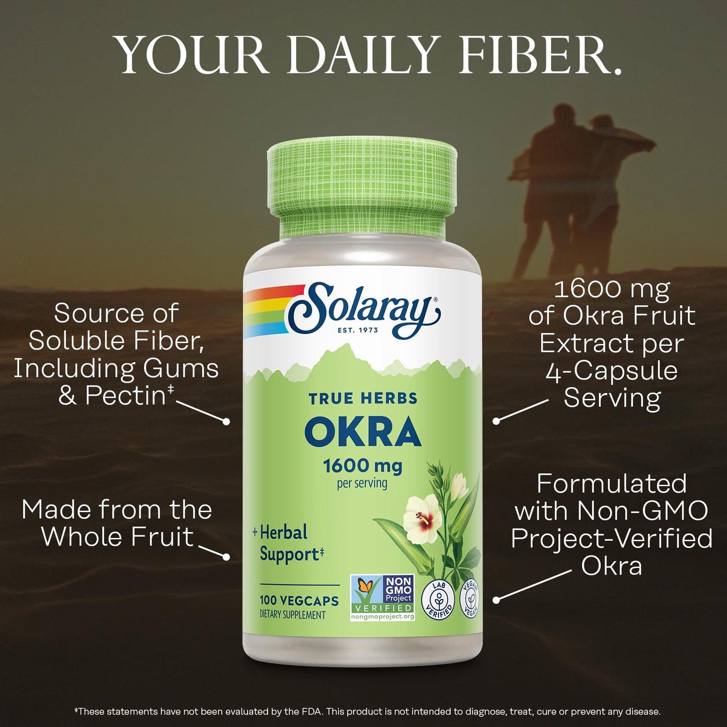 Solaray Okra Fruit 1600 mg Capsule, 100 Count