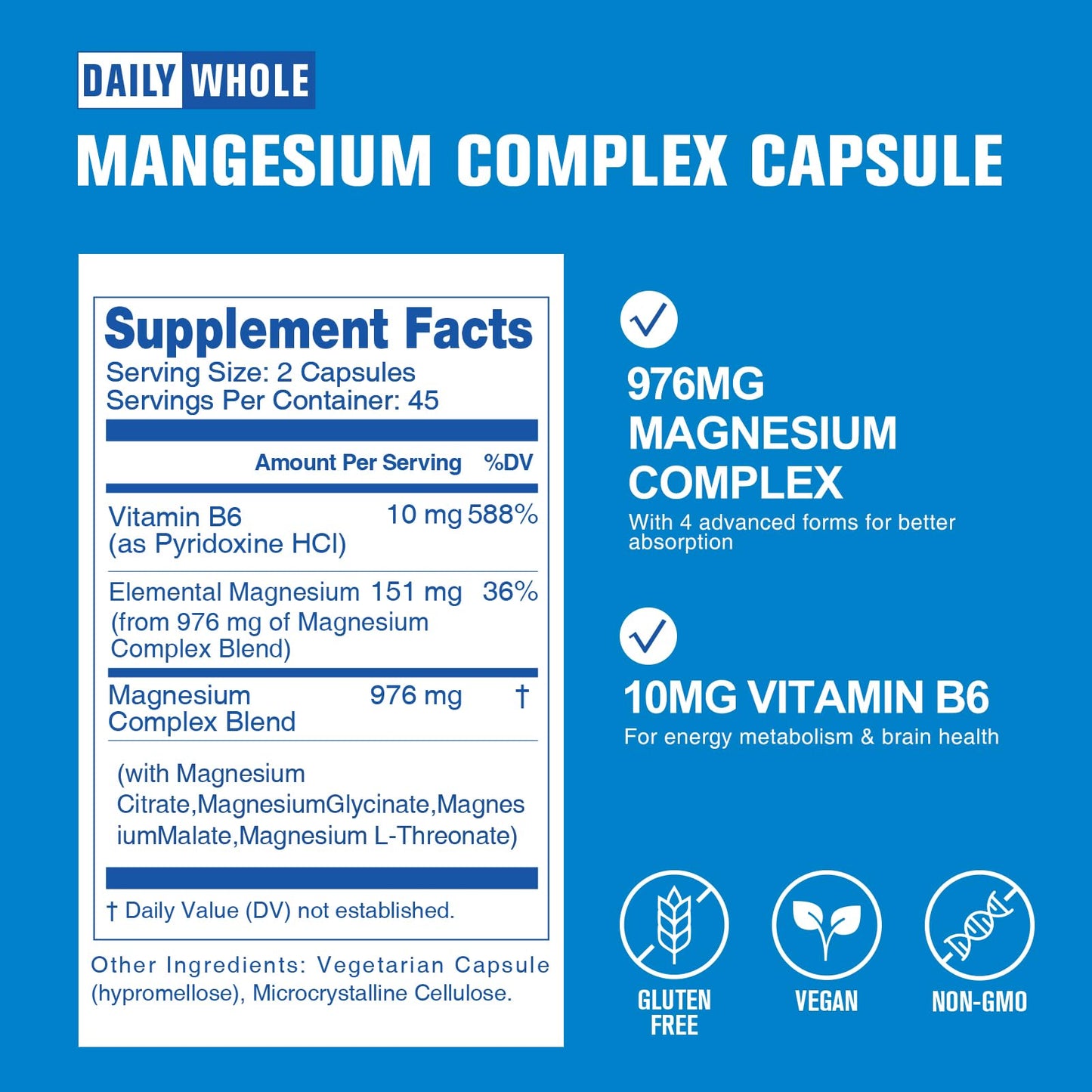 DailyWhole Magnesium Glycinate 4-in-1 Complex Capsule 90 Count