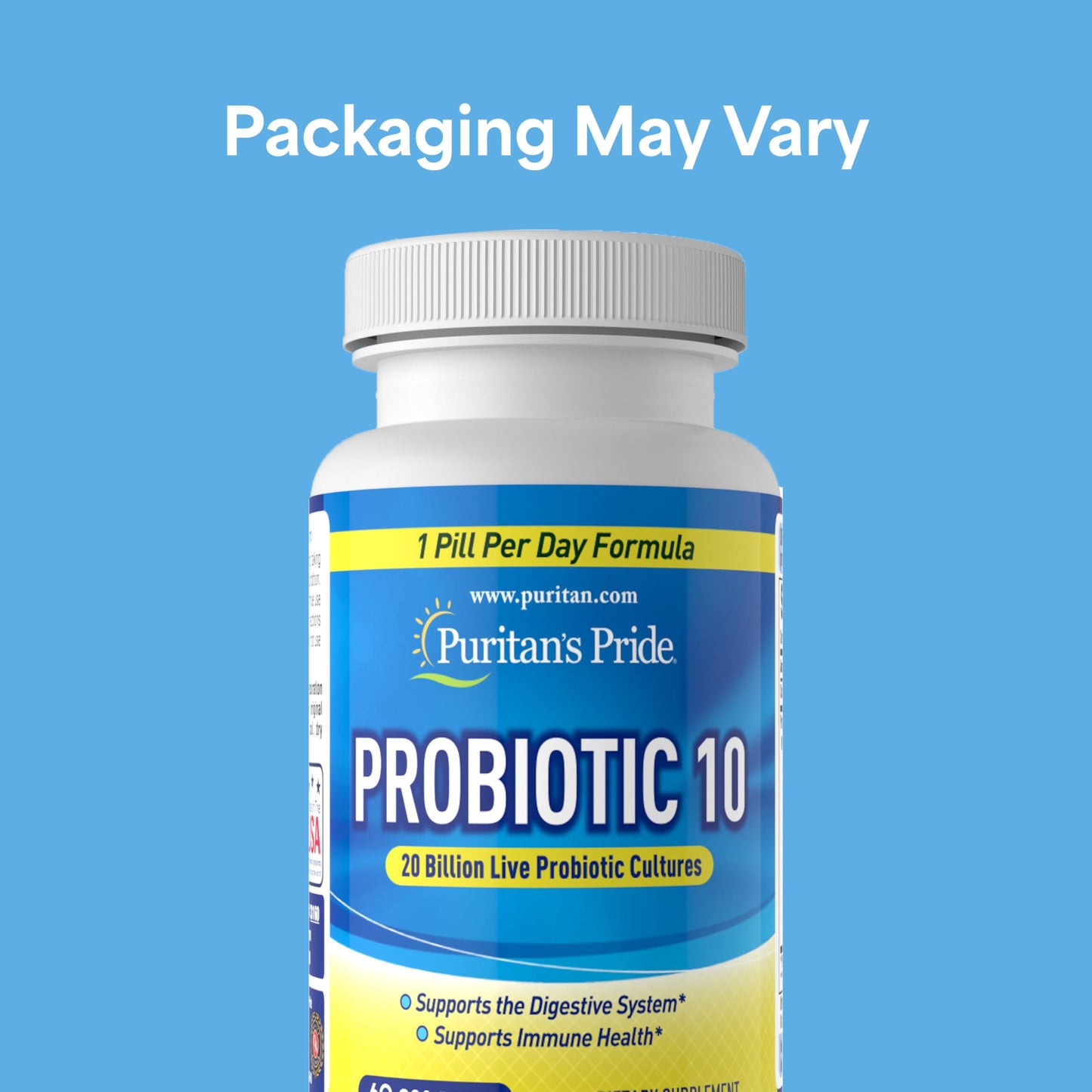 Puritan's Pride Probiotic 10 with Vitamin D to Help Support Immune System Health Capsules, 60 Count