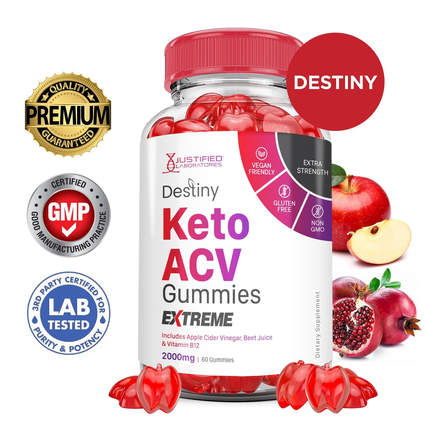 Justified Laboratories Destiny Keto ACV Gummies Extreme (2000 mg) Gummies, 60 Count