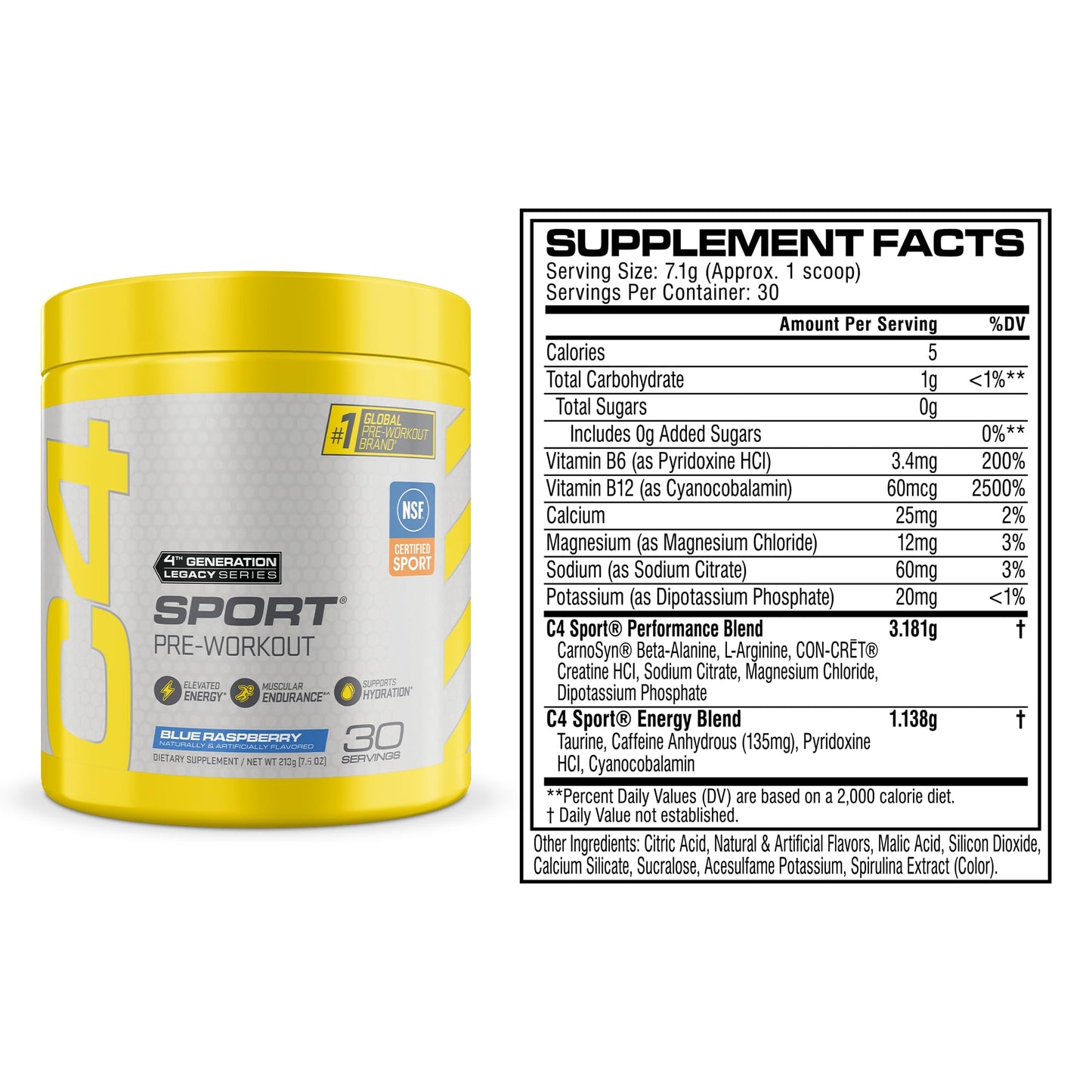 C4 Sport Pre Workout Powder Blue Raspberry 30 Servings