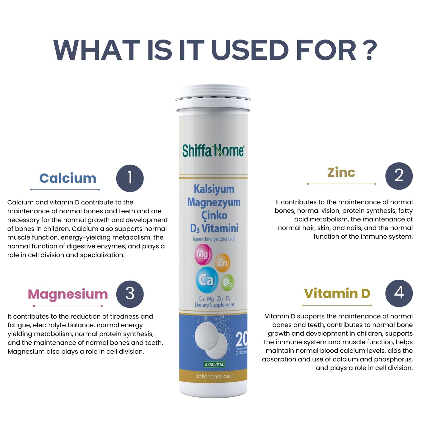 shiffahome Calcium Magnesium Zinc D3 Tablet, 1 Count