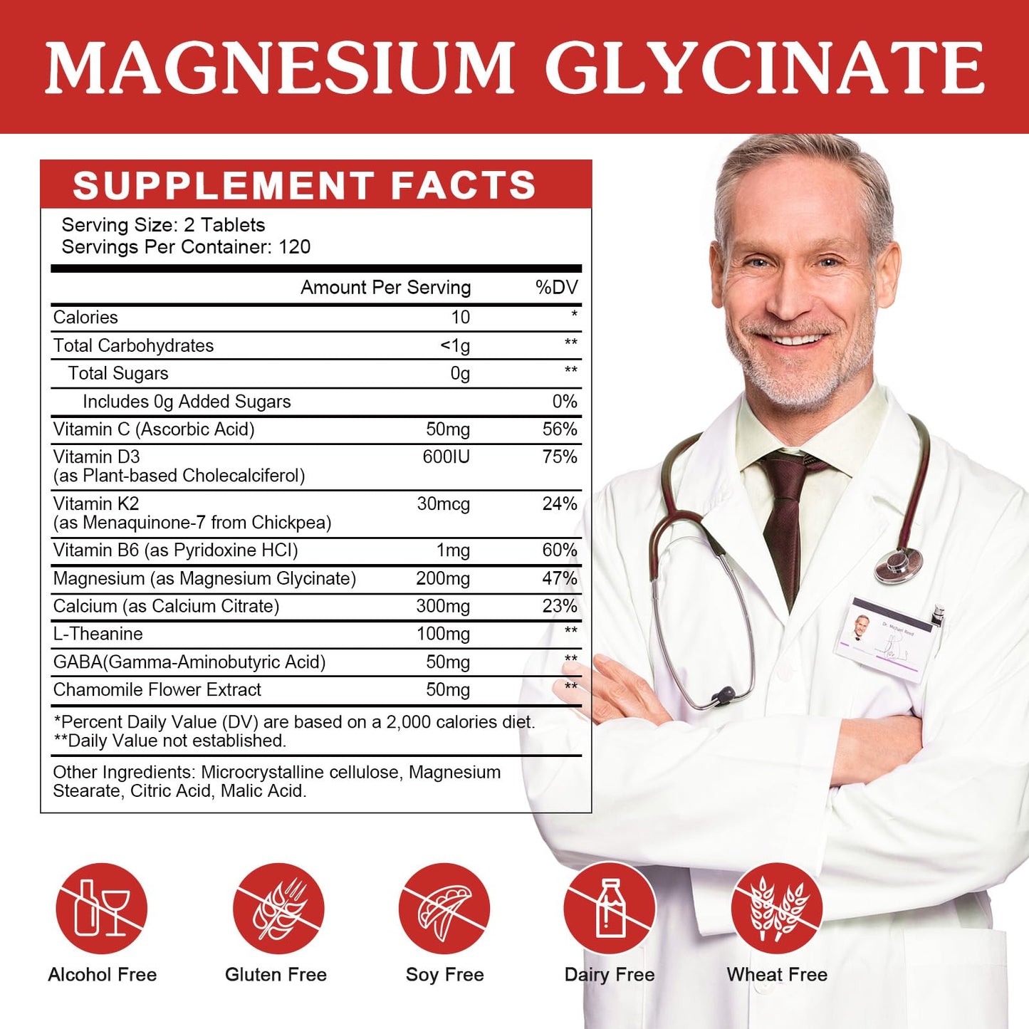 WOGORGT Magnesium Glycinate 200mg Supplement Tablet, 240 Tablets
