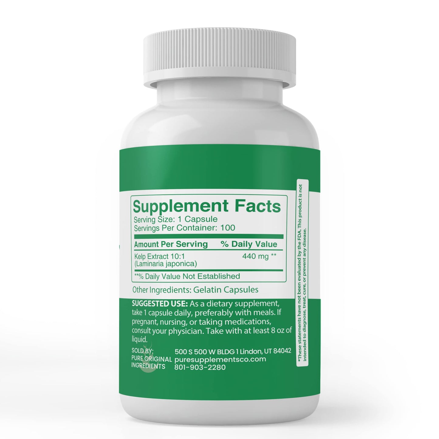 PURE ORIGINAL INGREDIENTS Kelp Extract Capsules, 100 Capsules