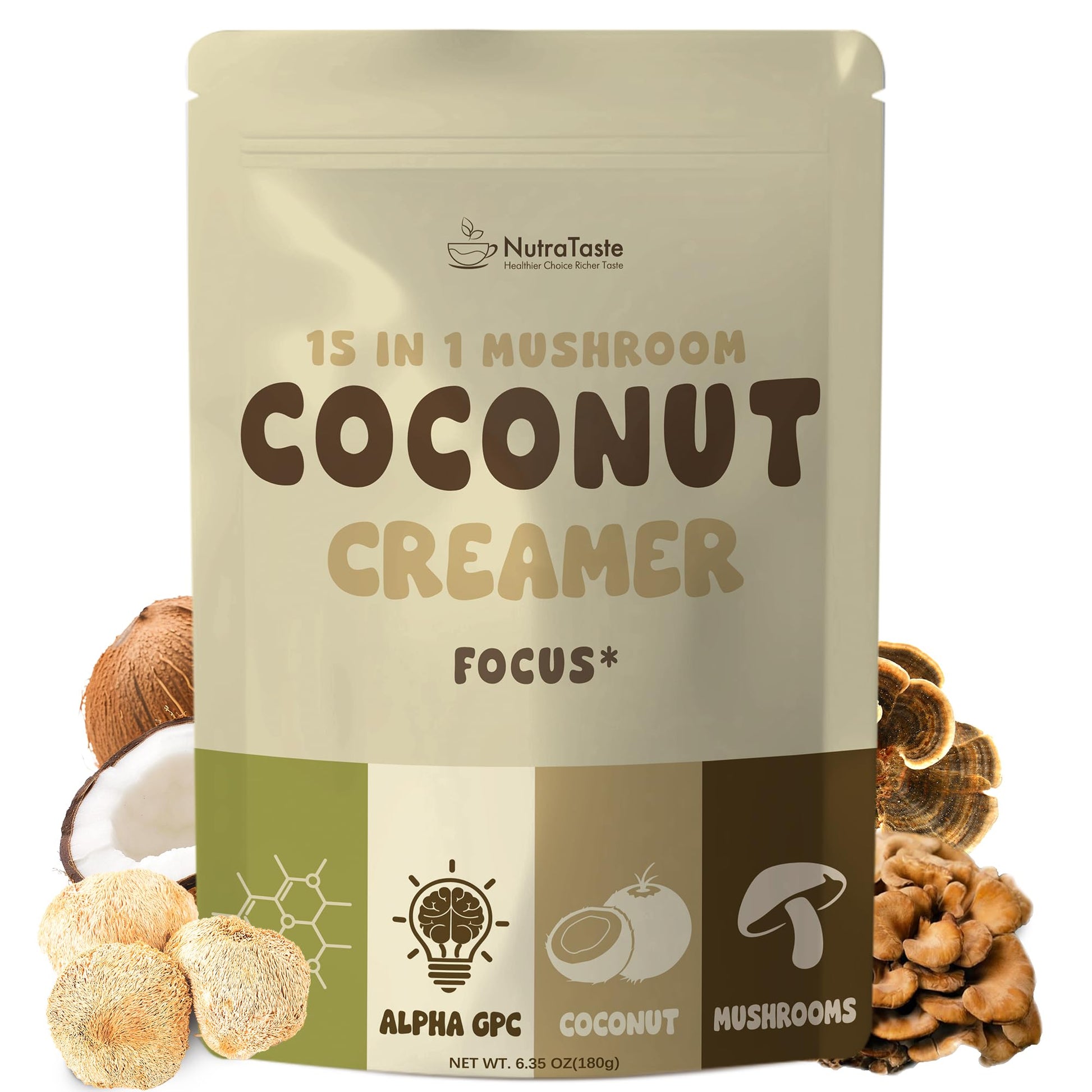 NUTRATASTE HEALTHIER CHOICE RICHER TASTE 15-in-1 Mushroom Coconut Creamer Powder 6.35 oz