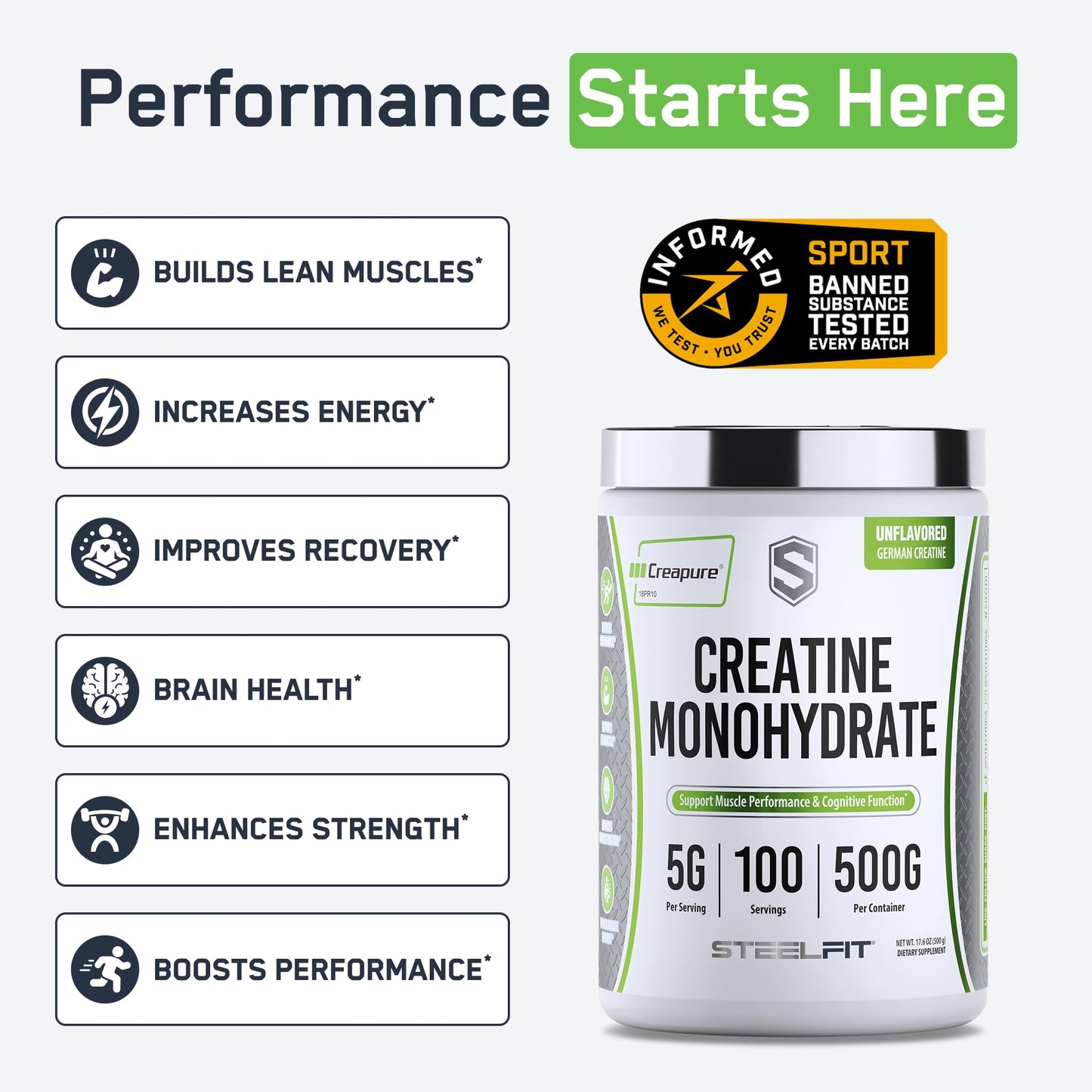 SteelFit Creapure Creatine Monohydrate Powder, 17.6