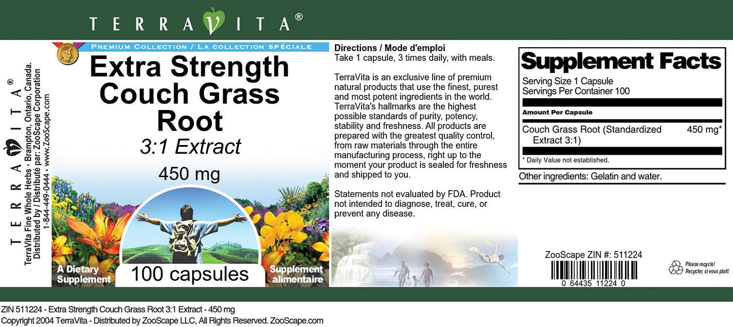Terravita Extra Strength Couch Grass Root 3:1 Extract - 450 mg 100 Capsules