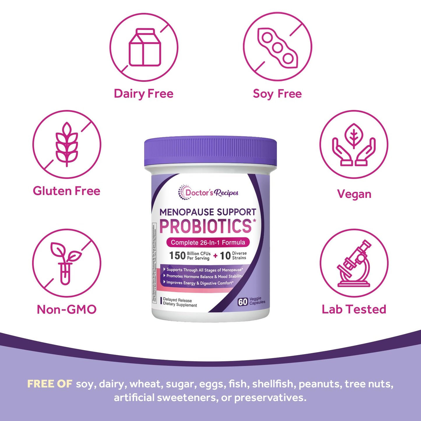 Doctor's Recipes Menopause Probiotics 150 Billion CFU Capsules, 60 Count