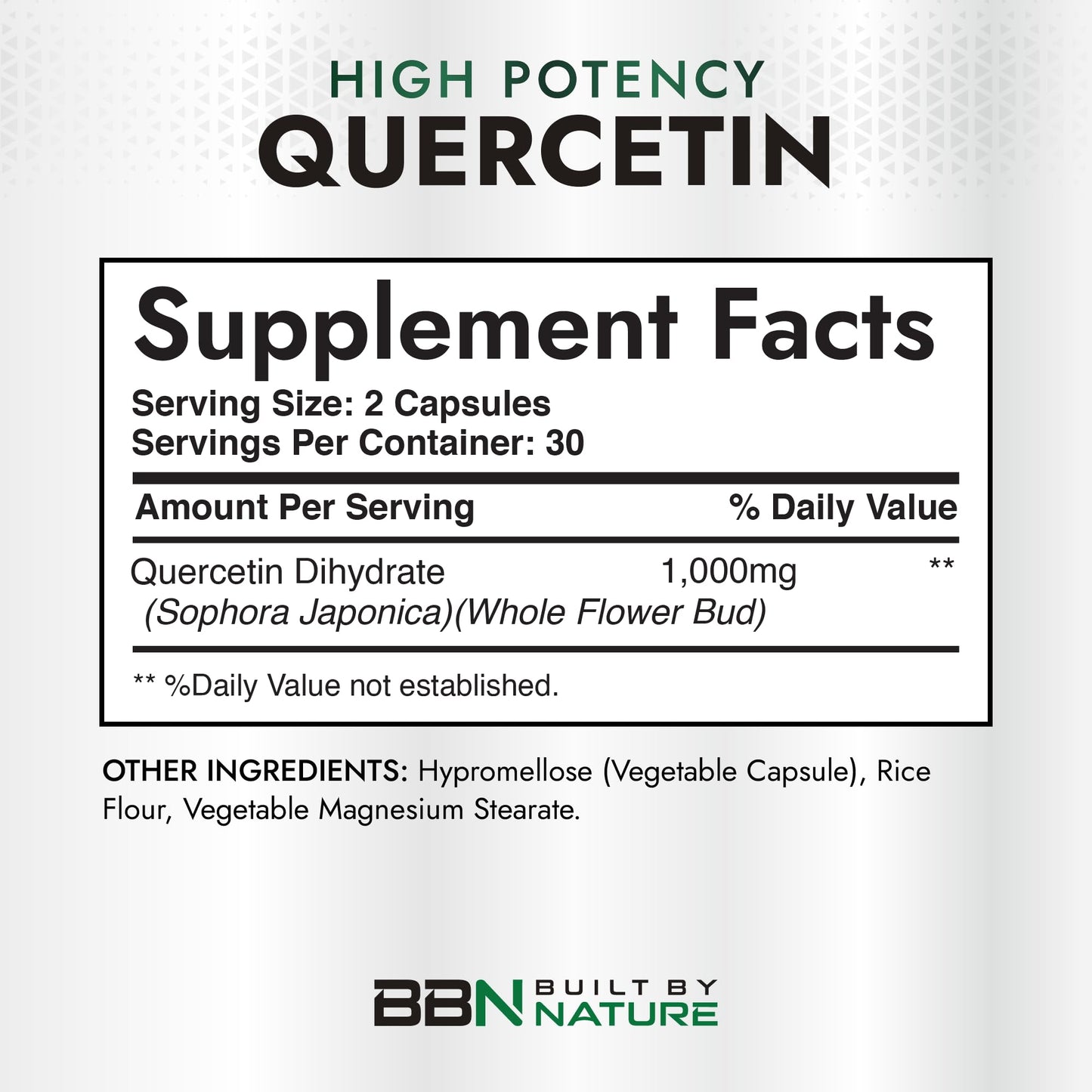 Built by Nature Quercetin 1000mg Veggie Capsules 60 Count