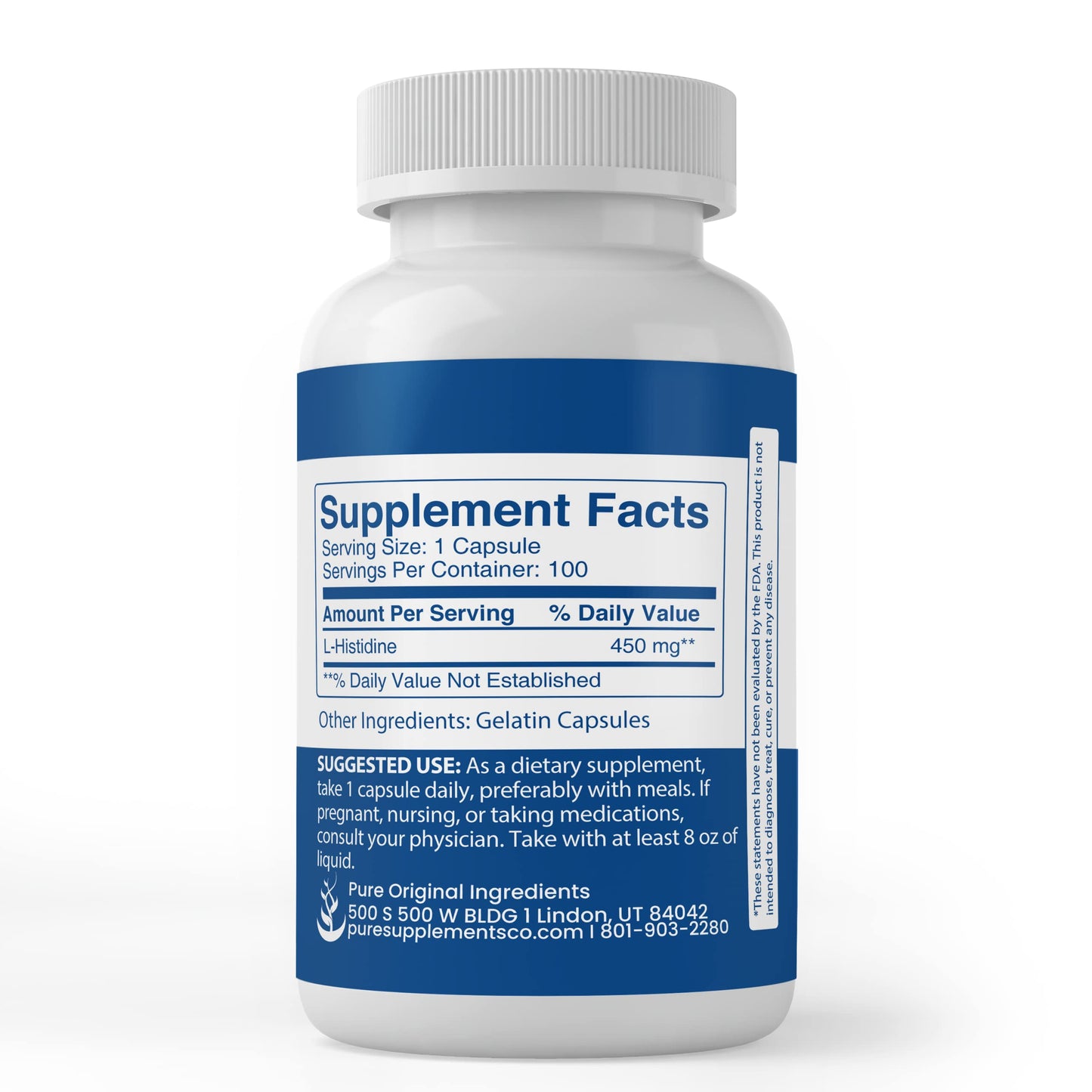 PURE ORIGINAL INGREDIENTS L-Histidine Capsules 100 Count