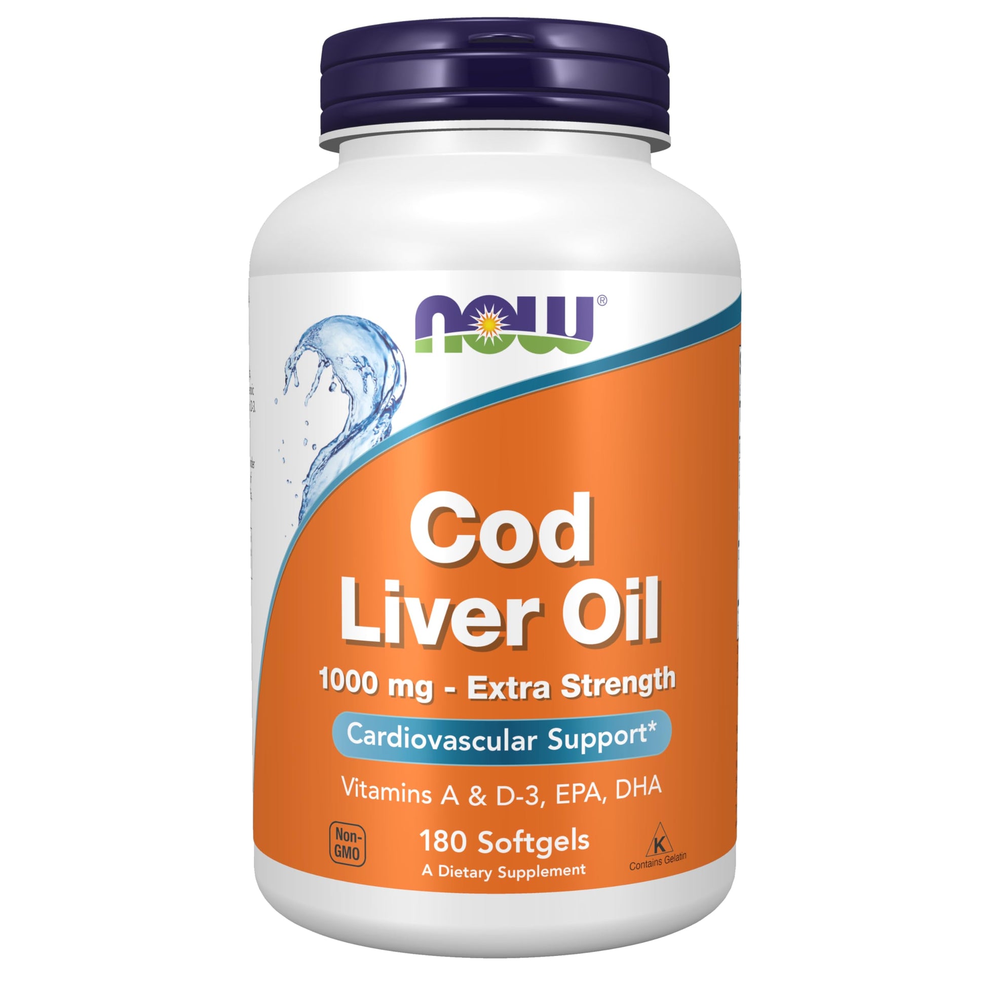 NOW Foods Cod Liver Oil Extra Strength 1,000 mg with Vitamins A & D-3, EPA, DHA Softgels, 180 Softgels