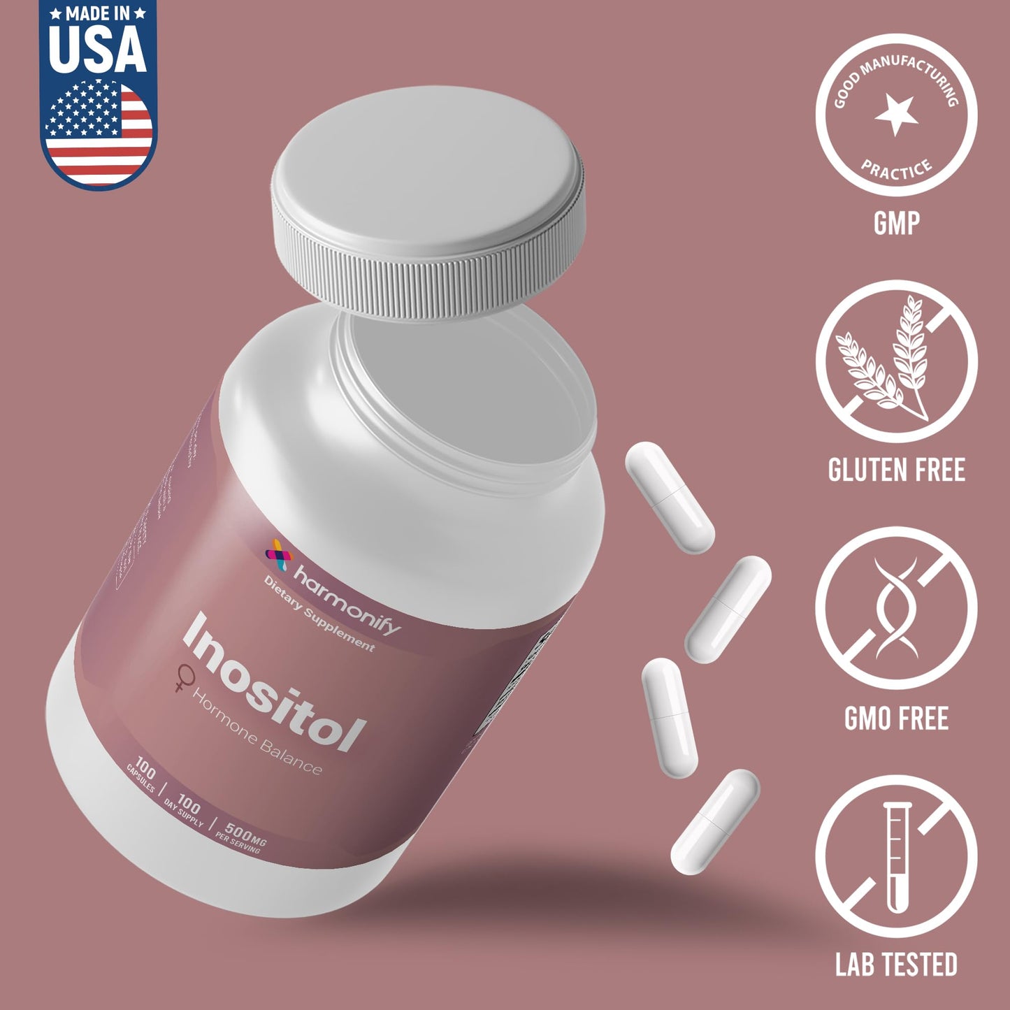 HARMONIFY Inositol Supplement 500mg Capsules, 100 Count