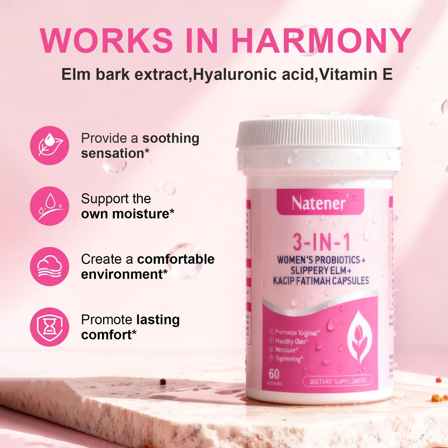 Natener 3 in 1 Vaginal Probiotics for Women 60 Capsules