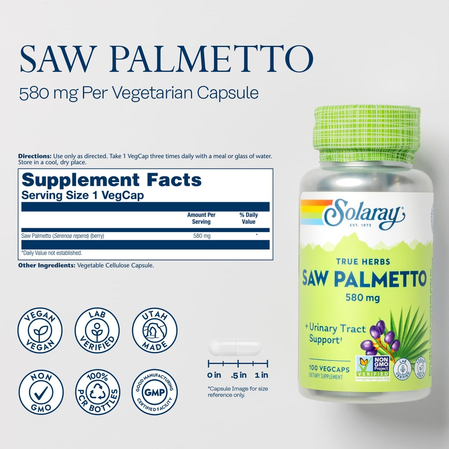 SOLARAY Saw Palmetto Berry 580 mg VegCap 100 VegCaps