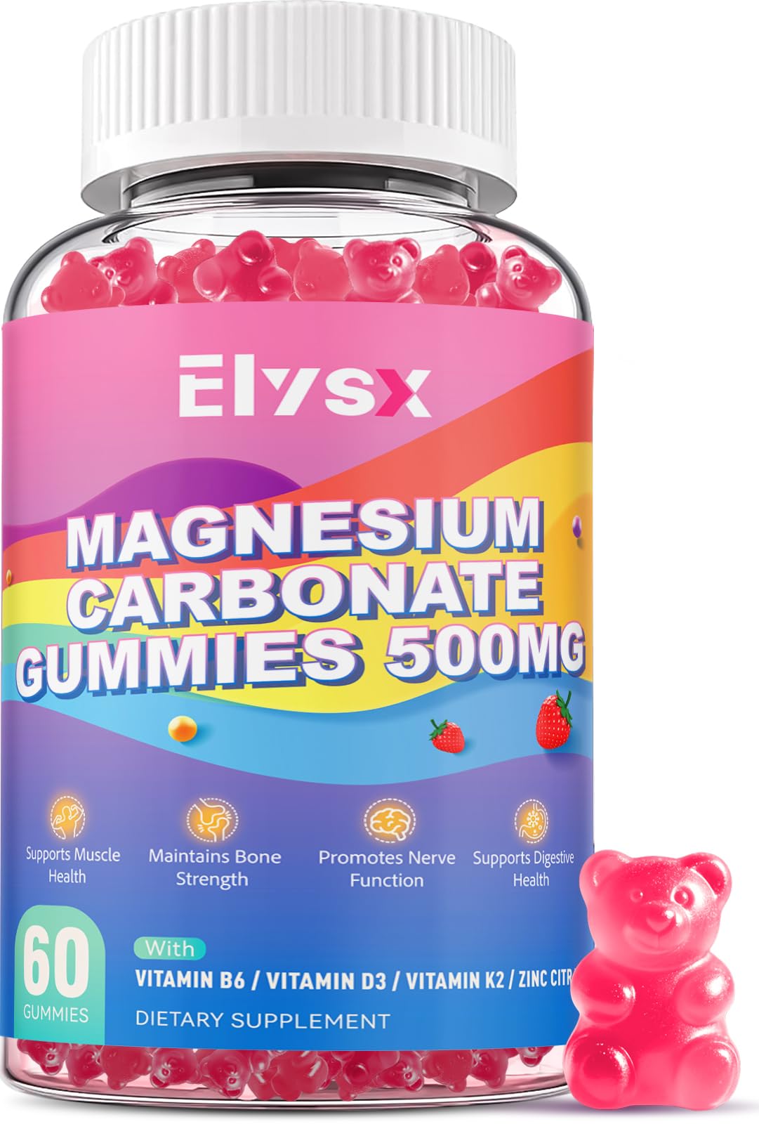 Elysx Magnesium Carbonate 500mg Gummies, 60 Count