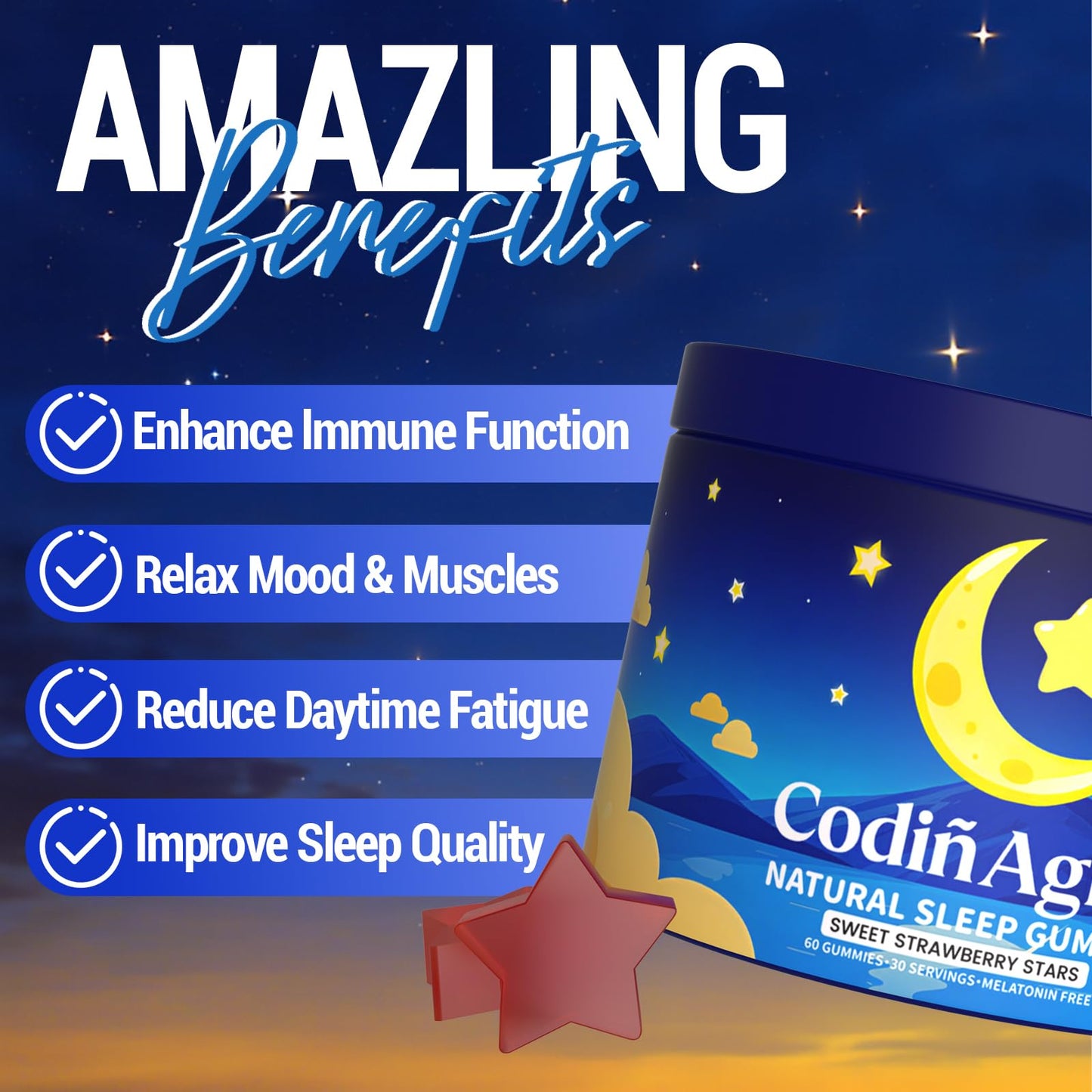 CodinAgrin Let Me Sleep Natural Sleep Gummies for Adults, 60 Count