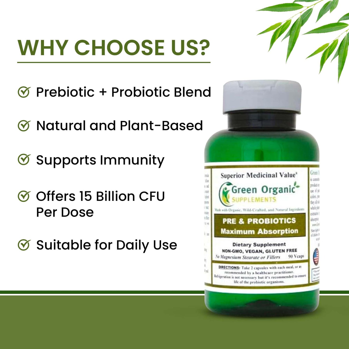 Green Organic Supplements Probiotics + Prebiotics 90 Capsules