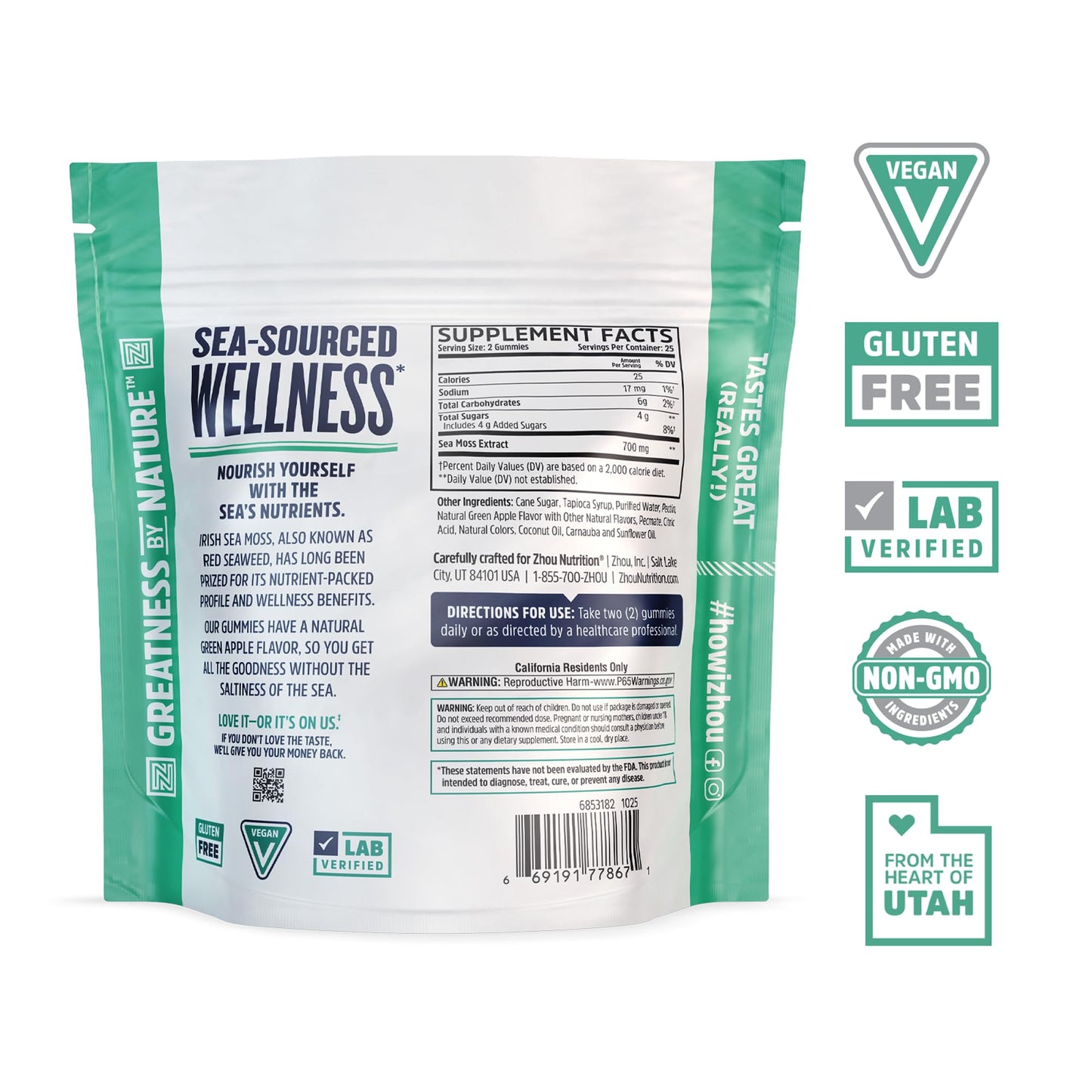 ZHOU Irish Sea Moss Gummies, 700 mg Sea Moss Extract, 50 Count
