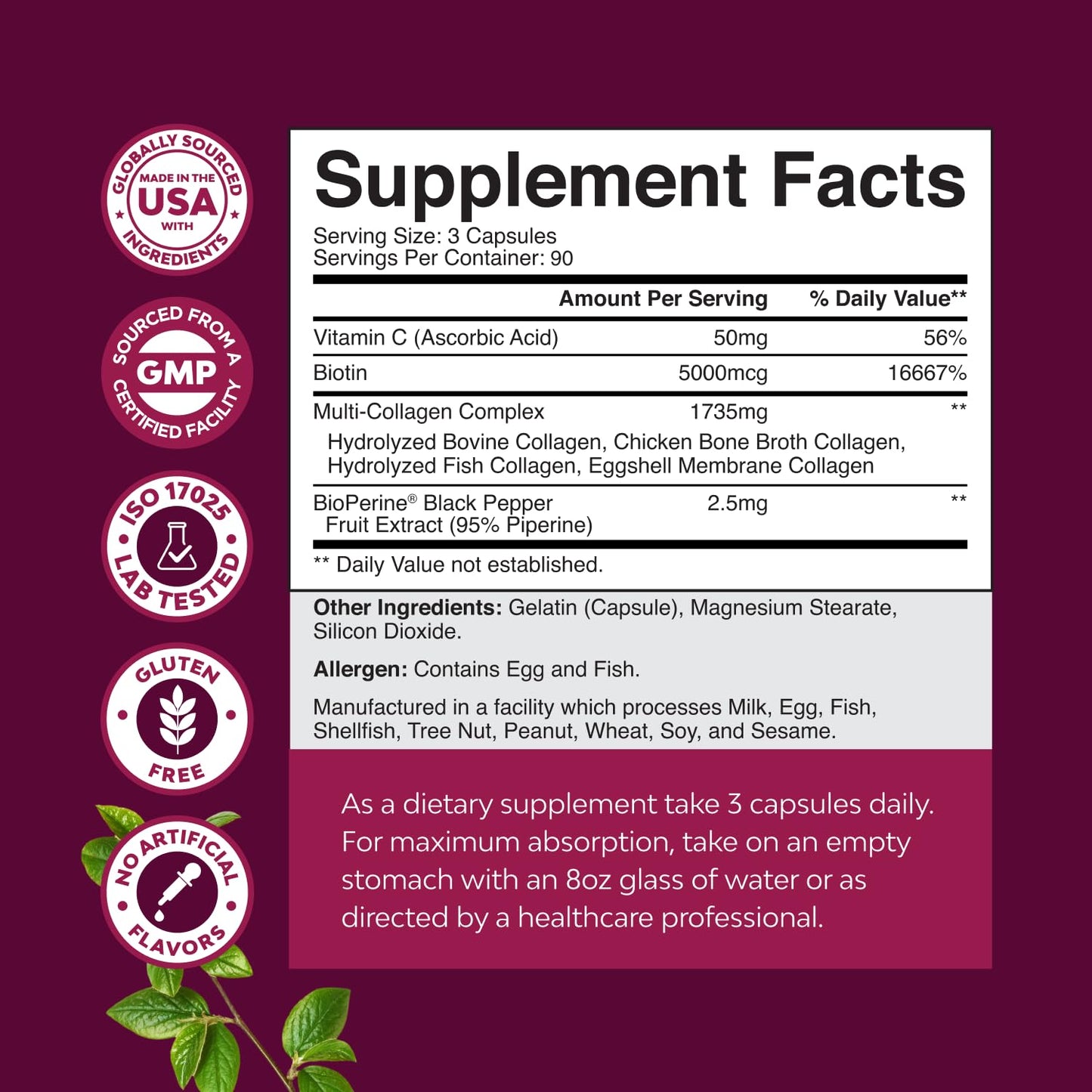 Natures Craft Advanced Multi Collagen Complex Ageless Multi Collagen Peptides with Type 1, 2, 3, 5 & X & Biotin Capsules 270
