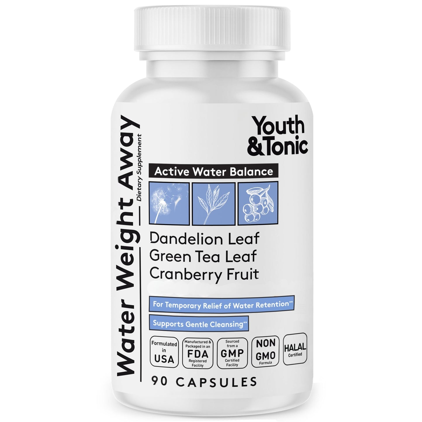 Youth & Tonic Water Capsules for Fluid Retention, 90 Count