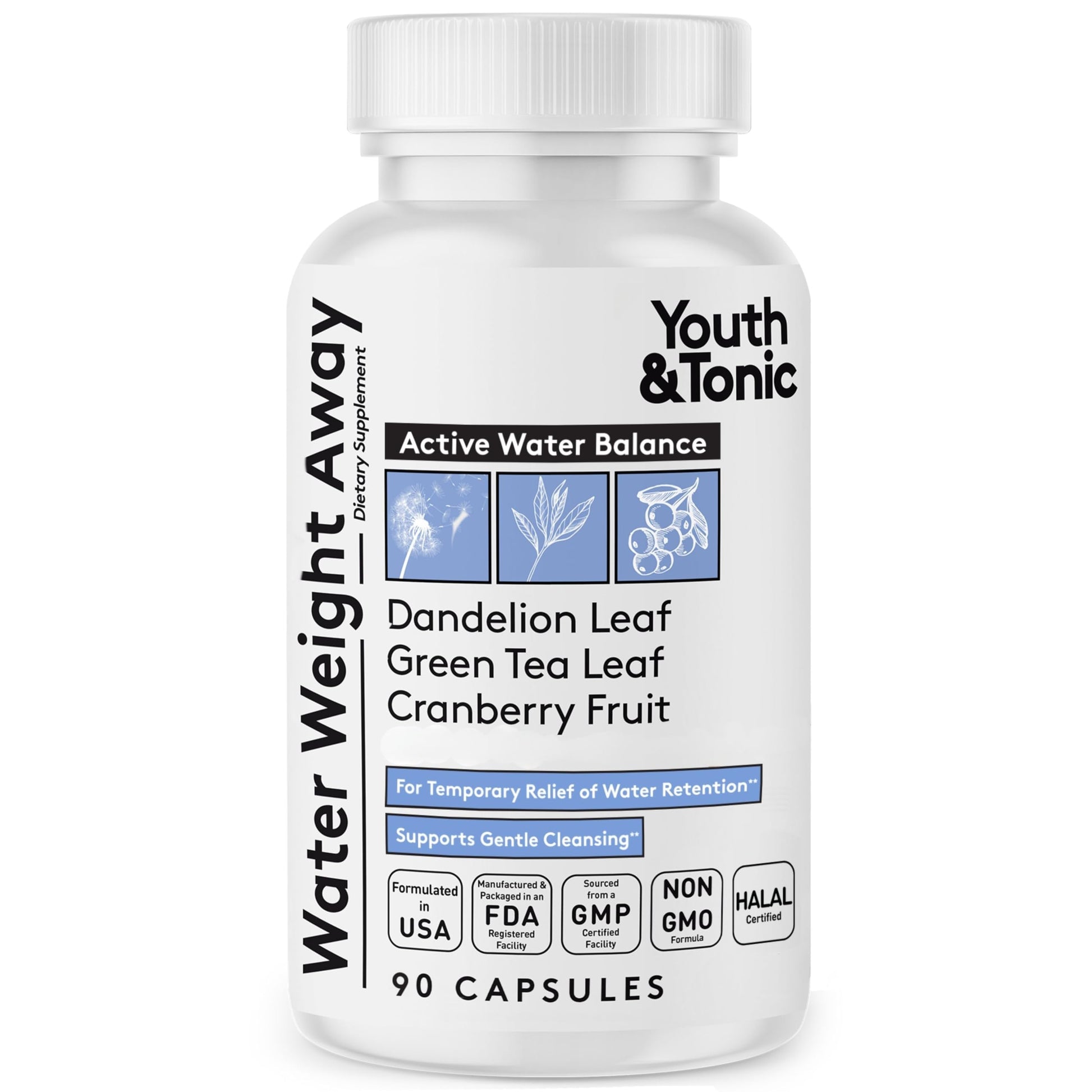 Youth & Tonic Water Pills for Fluid Retention Capsules, 90 Capsules