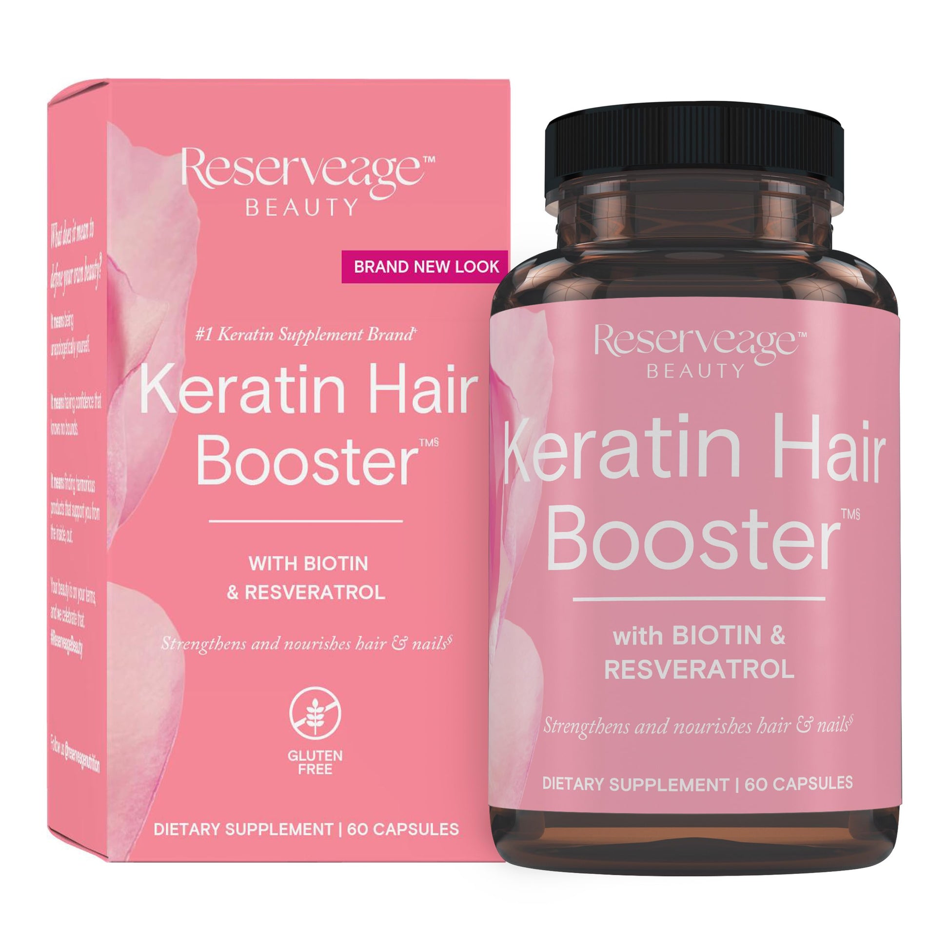 Reserveage Nutrition Beauty Keratin Hair Booster with Biotin & Resveratrol 60 Capsules
