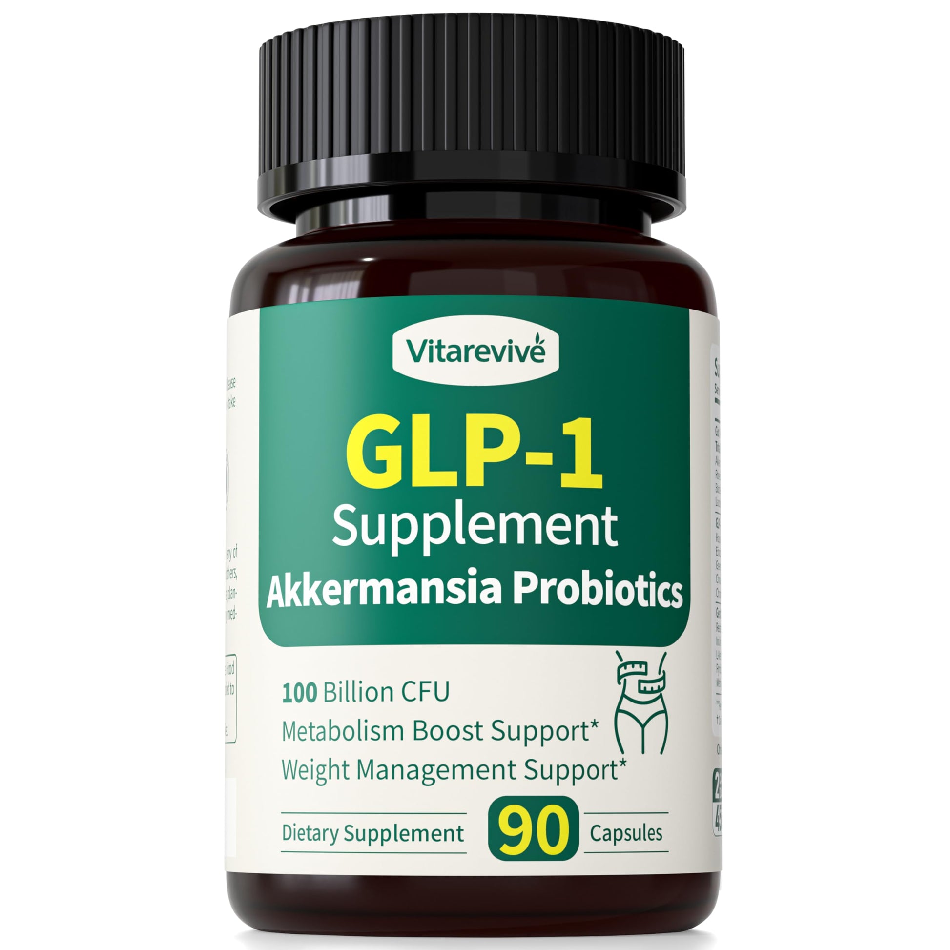 Vitarevive GLP-1 Supplement with Akkermansia Probiotic – Weight Management, Metabolism & Gut Health Support for Women and Men, 90 Capsules
