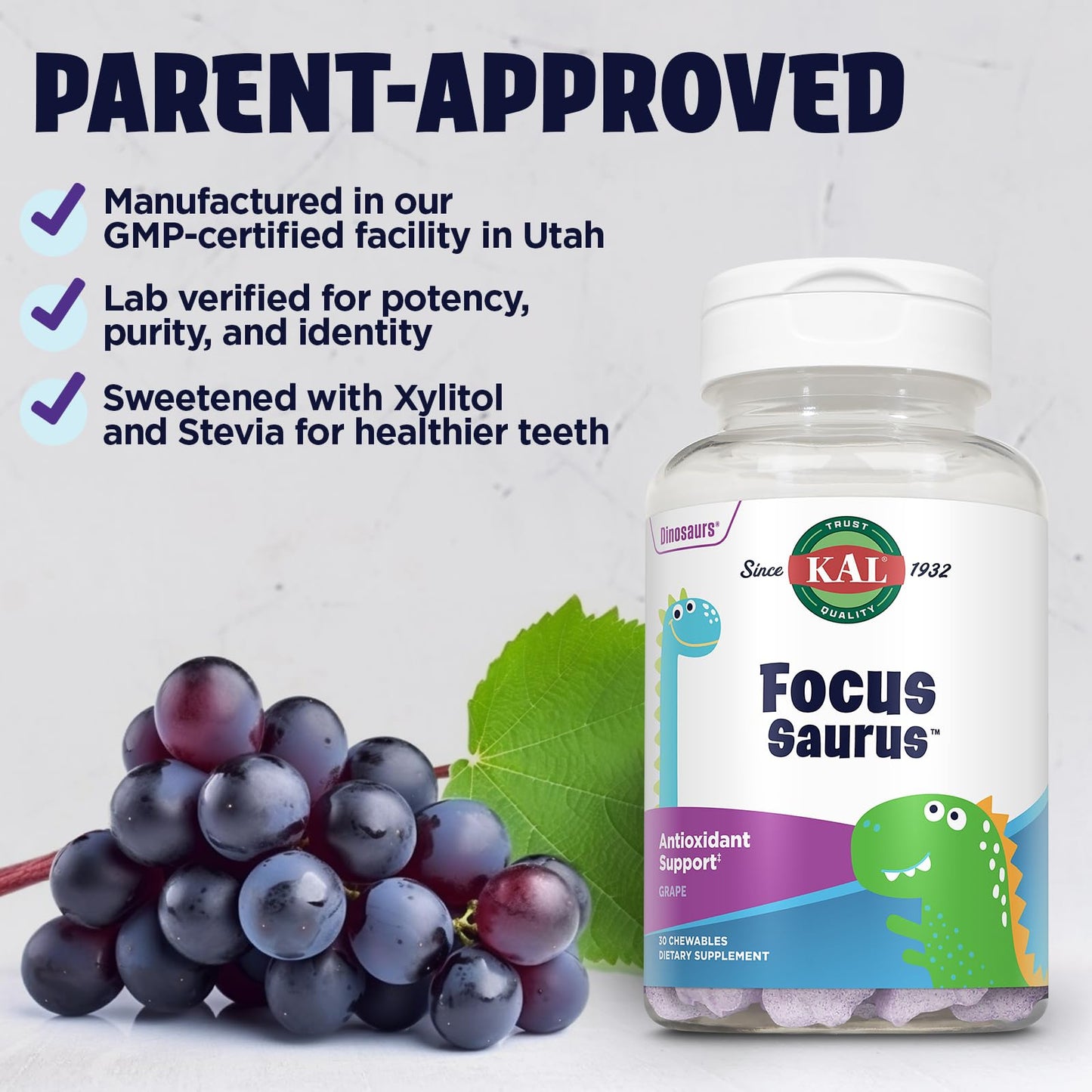 KAL Focus-Saurus Grape Chewables 30