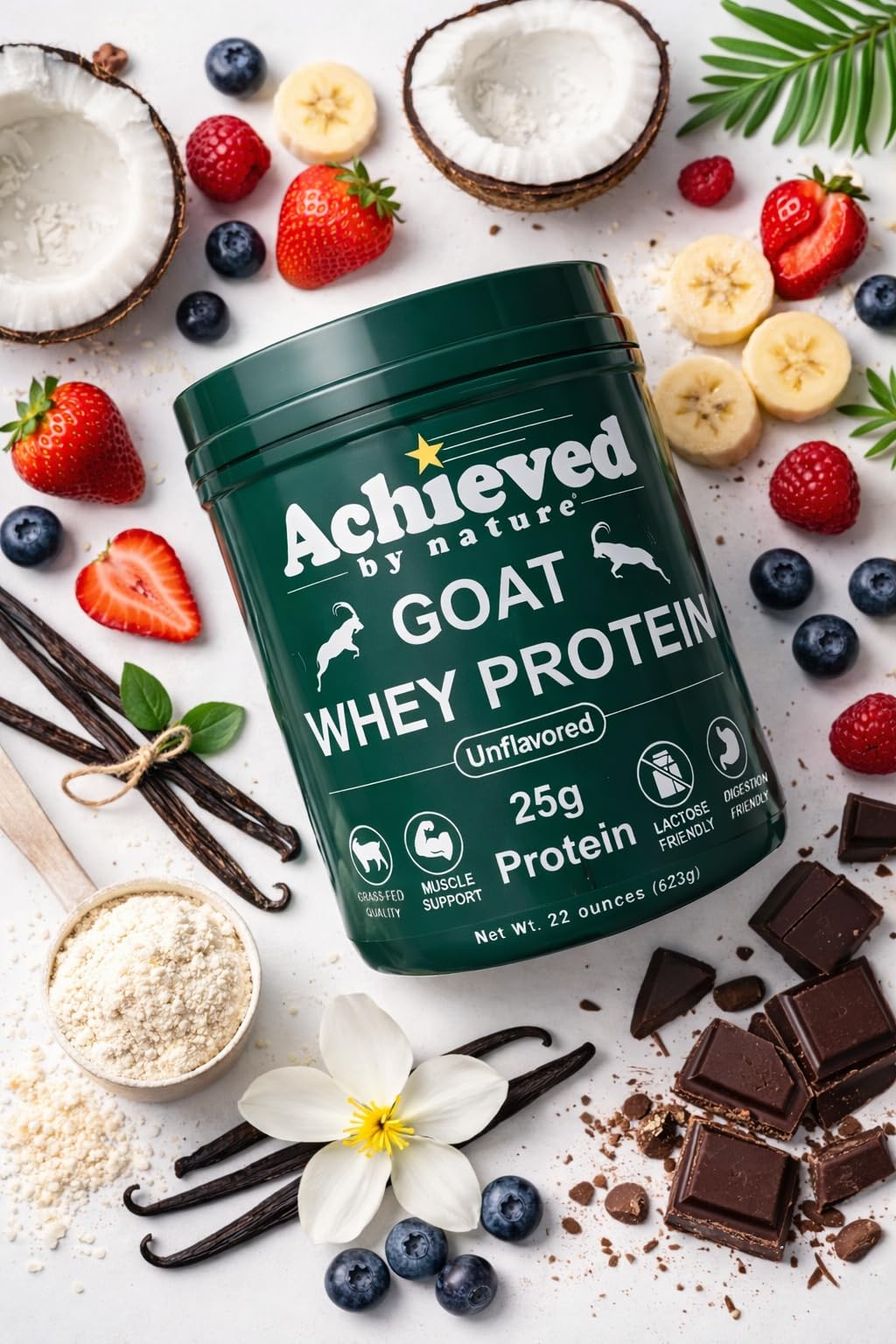 Nature's Diet Goat Whey Protein Powder Unflavored Instantized, 22 Servings