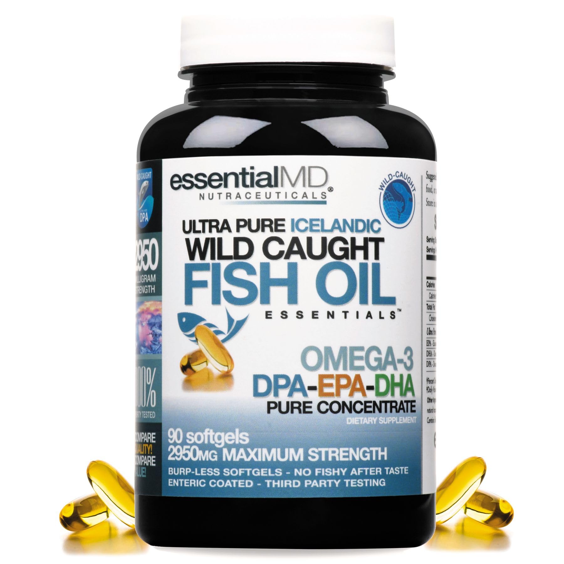 Essential MD Triple Strength Wild Caught Icelandic Omega-3 Fish Oil Essentials 2900mg with DPA, EPA & DHA, 90 Capsules