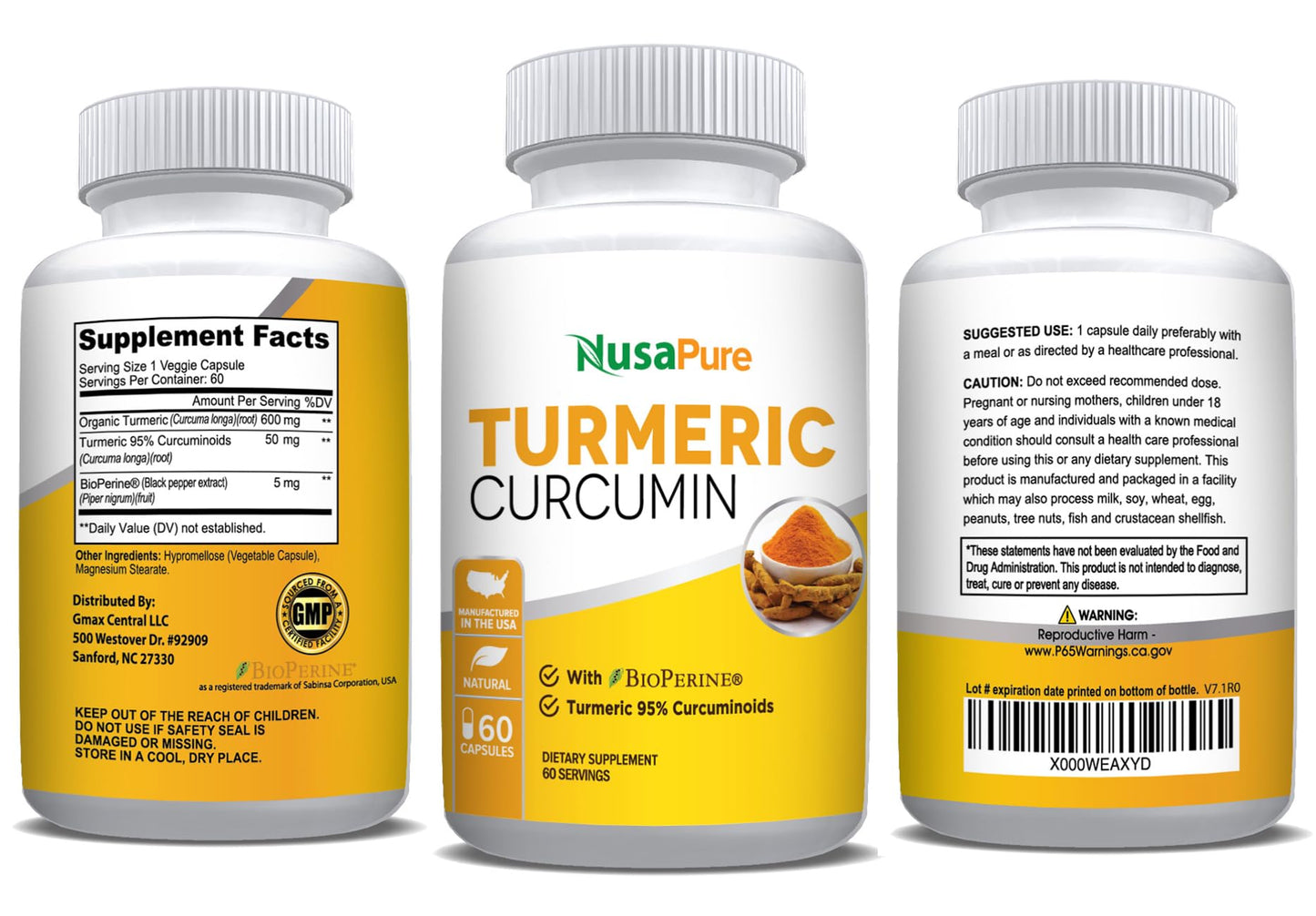 NusaPure Turmeric Curcumin Veggie Capsules 60 Capsules