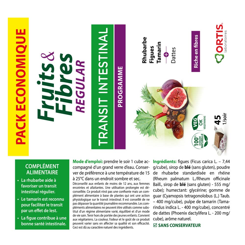 Ortis Fruits & Fibres Regular Chewable 45 Squares
