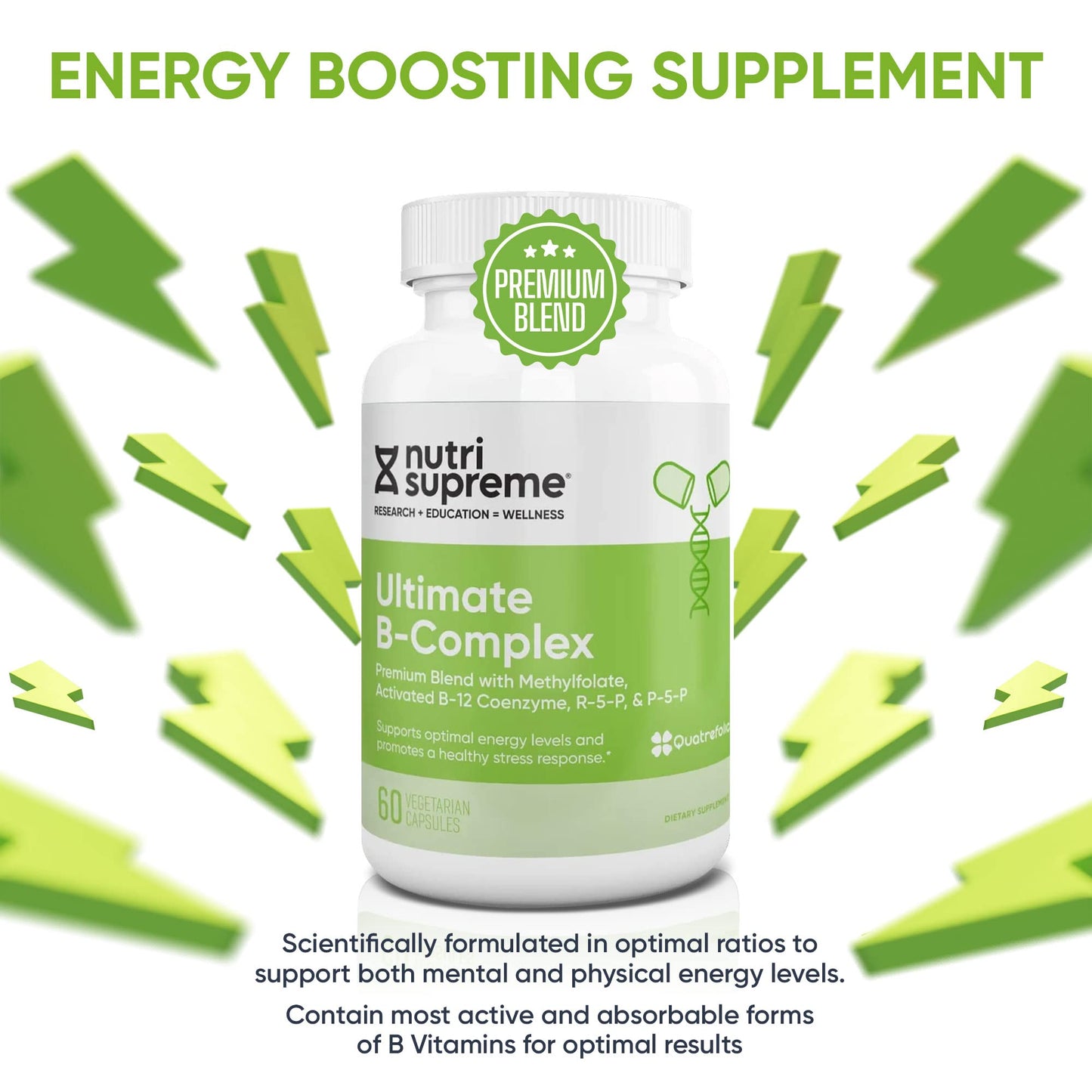 NUTRI-SUPREME RESEARCH Nutri Supreme Ultimate B Complex Highly Absorbable Essential B Vitamins with Methylfolate to Support Nervous System Function, 60 Capsules