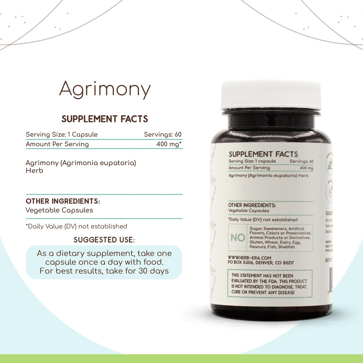 HerbEra Agrimony 400 mg, 60 Capsules