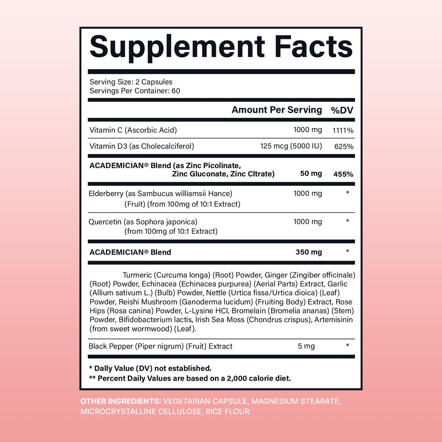 ACADEMICIAN Elderberry with Zinc, Vitamin C, and Vitamin D Capsules, 120 Count