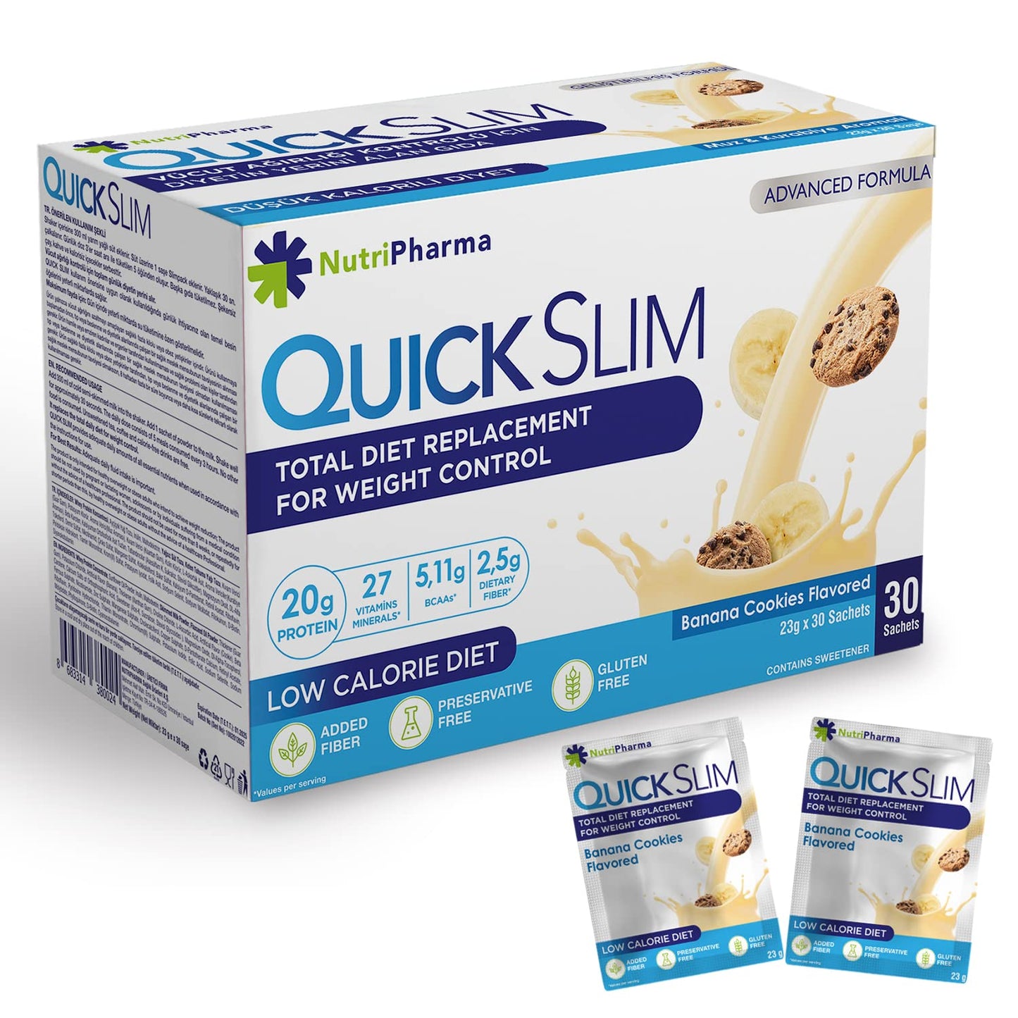 NUTRIPHARMA Quick Slim High Protein Shakes for Weight Loss, Powder, 30 Sachets