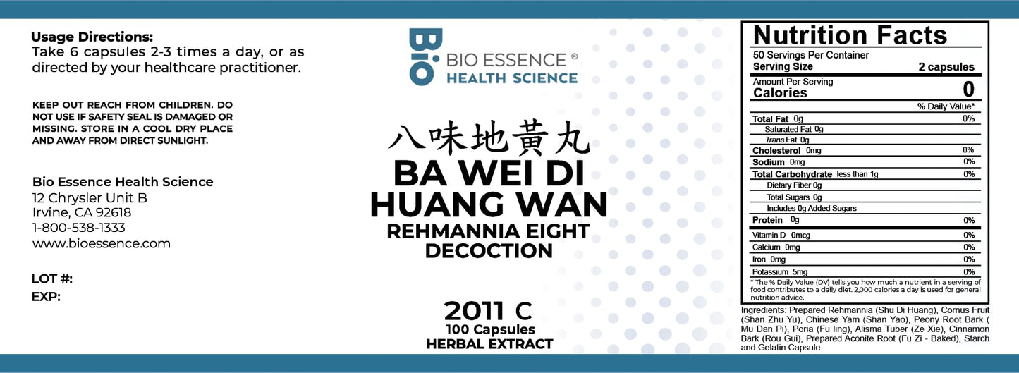 Bio Essence Health Science Ba Wei Di Huang Wan / Rehmannia Eight Decoction 100 Capsules