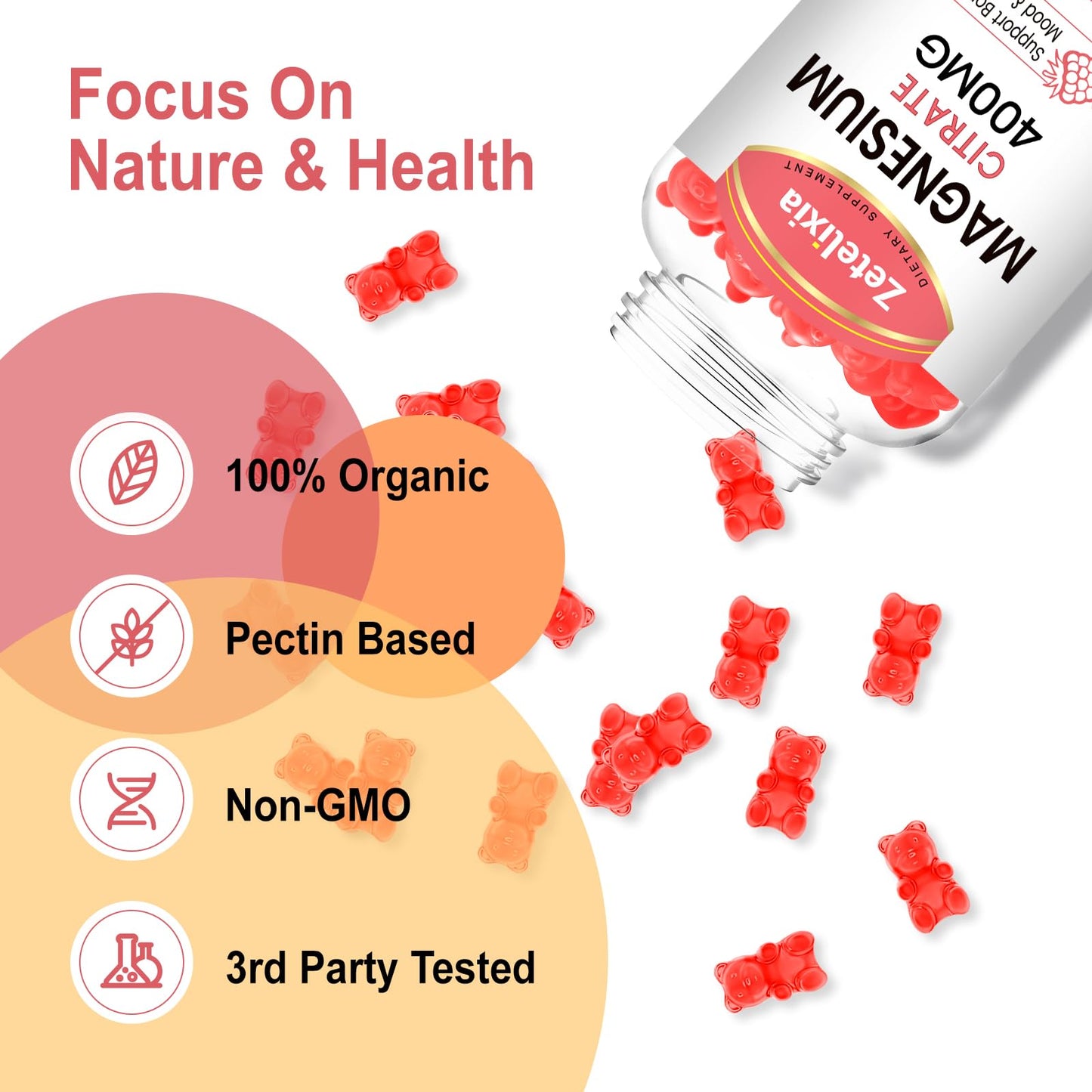 Zetelixia Magnesium Citrate Gummies 400mg, 120 Gummies