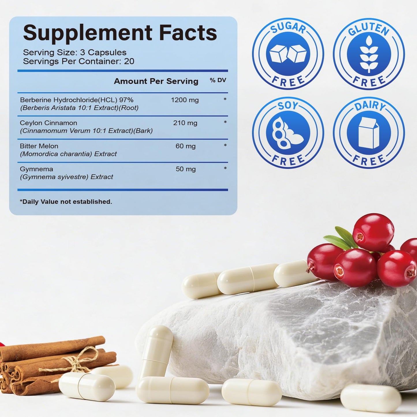 Rolphood Berberine Supplement with Ceylon Cinnamon 60 Capsules