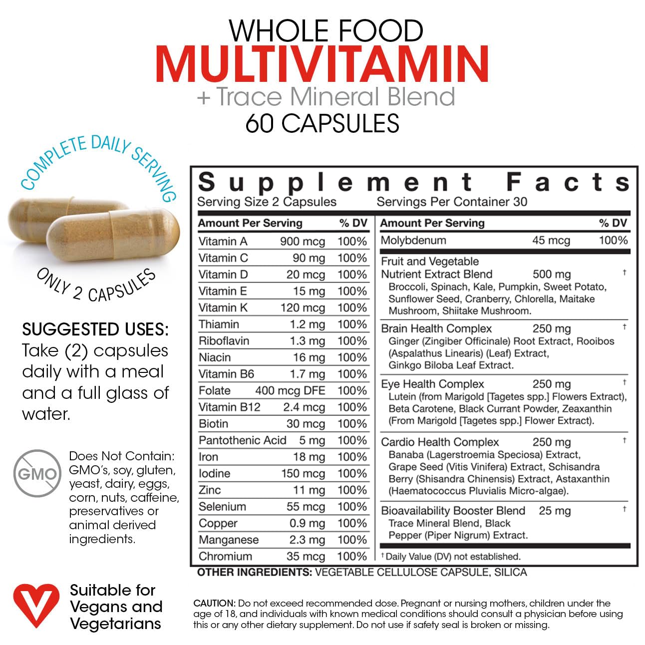 Silver Fern Whole Food Daily Multi Vitamin with Trace Mineral Blend Capsules 60