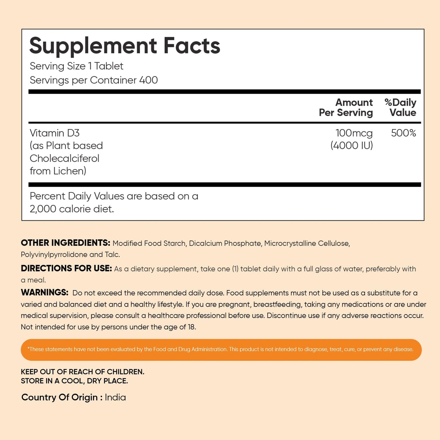 WeightWorld Vitamin D3 4000 IU (100 mcg) Tablet, 400 Tablets