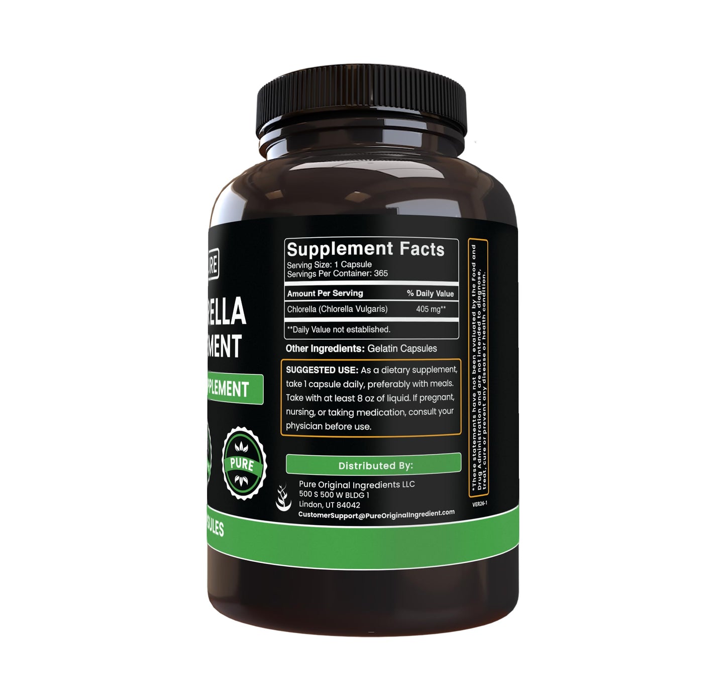 Pure Original Ingredients Chlorella Capsules 365 Count