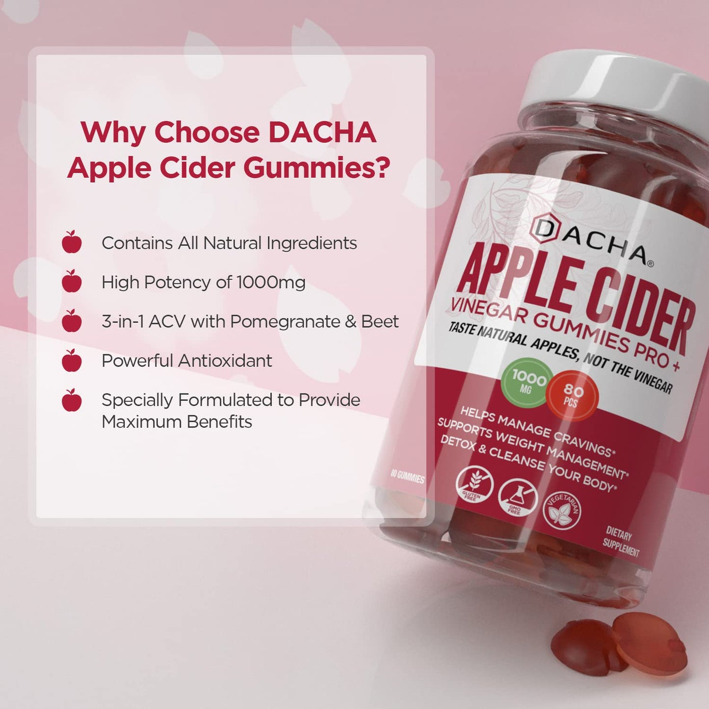 DACHA Premium Apple Cider Vinegar Gummies, 80 Count