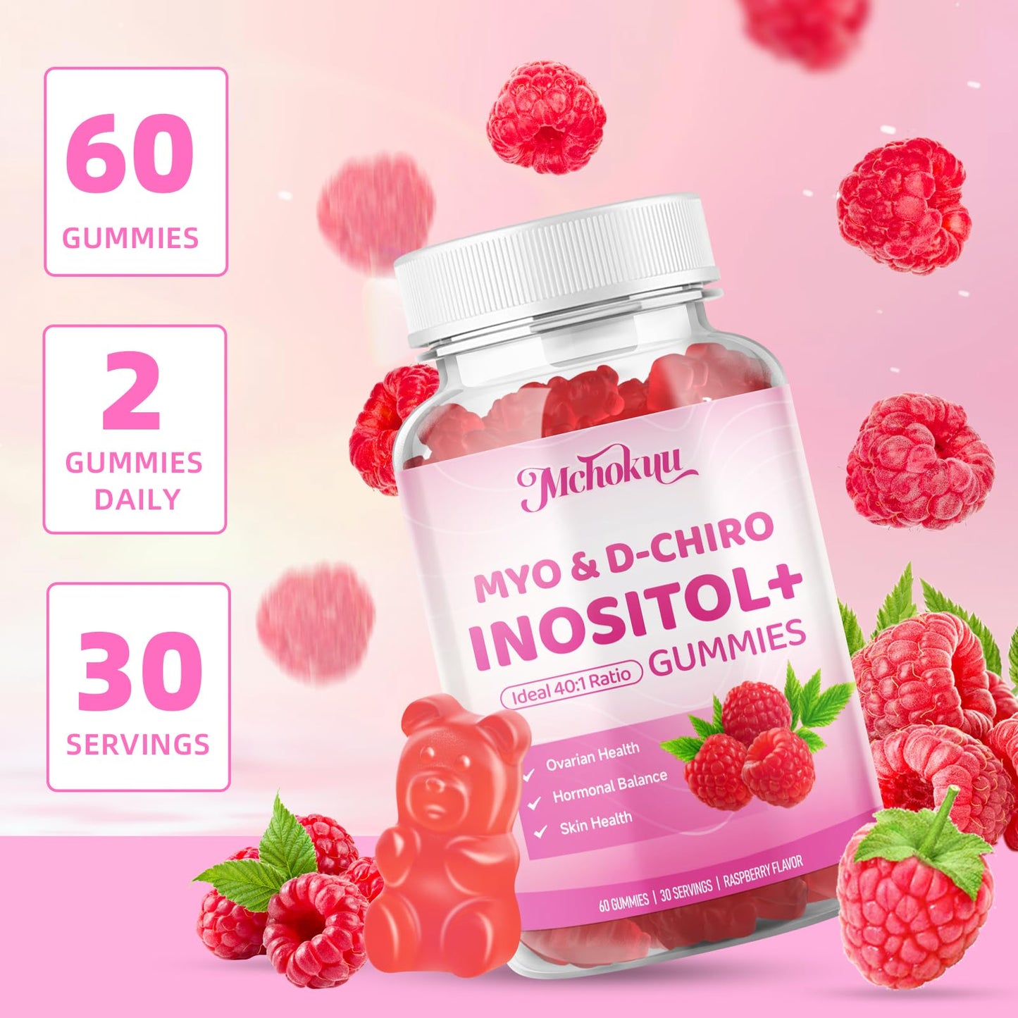 Mchokuu Myo-Inositol & D-Chiro Inositol Gummies, 40:1 Ratio, 120 Count