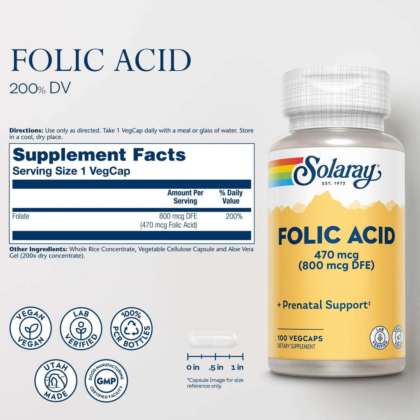 SOLARAY Folic Acid Vitamin B9 Capsule 100 VegCaps