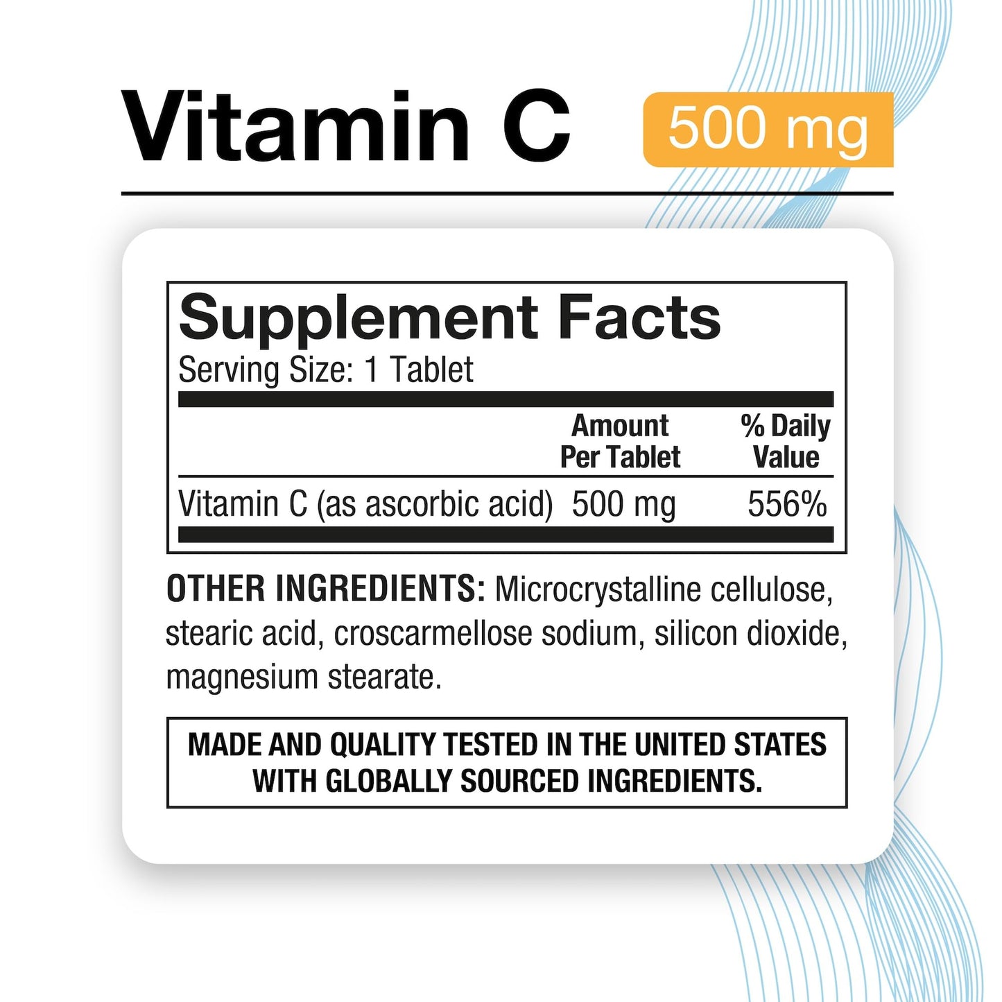 P Puregen Labs Vitamin C 500 MG Tablet, 200 Tablets